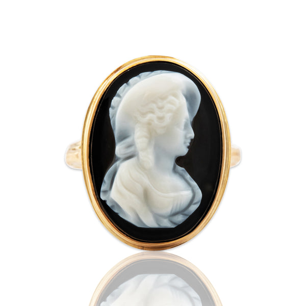 Antique Victorian 14k Yellow Gold Hardstone Lovely Lady Cameo Ring 6.00
