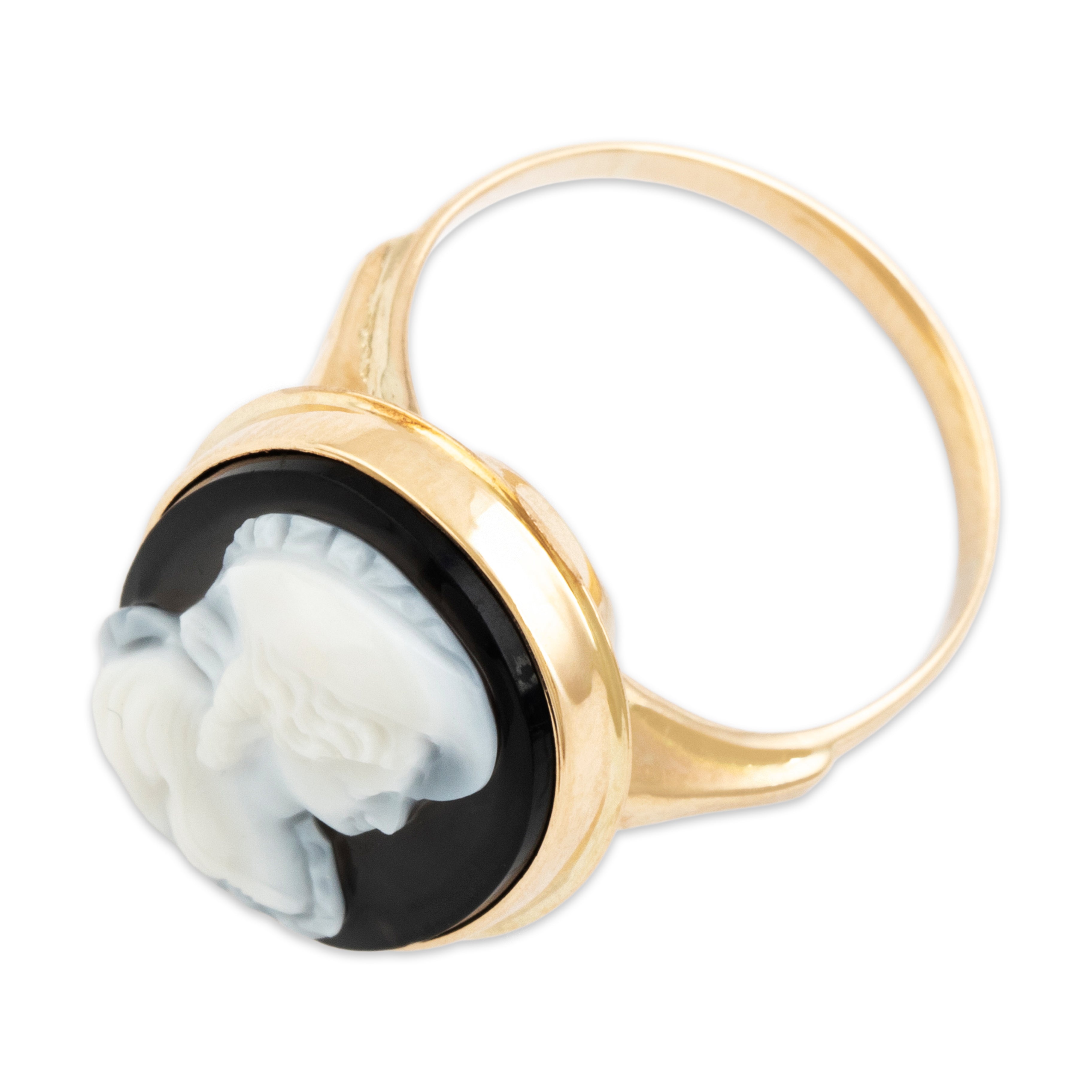 Victorian Antique 14k Yellow Gold Hardstone Lovely Lady Cameo Ring - Overall view