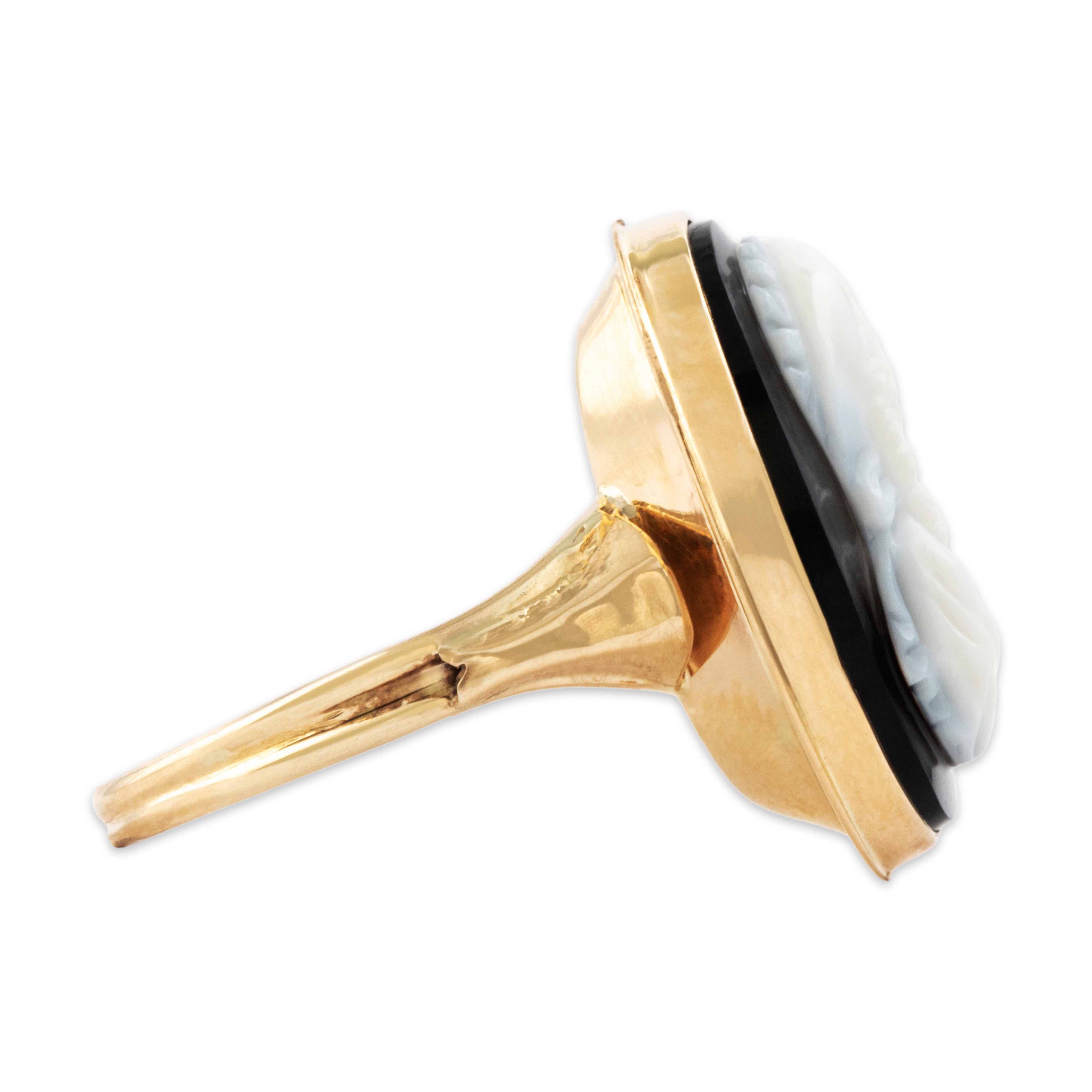 Victorian Antique 14k Yellow Gold Hardstone Lovely Lady Cameo Ring - Side view