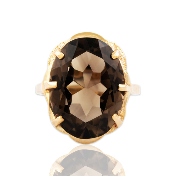 Vintage 14k Yellow Gold 10.5ct Smoky Quartz Cocktail Ring 6.25