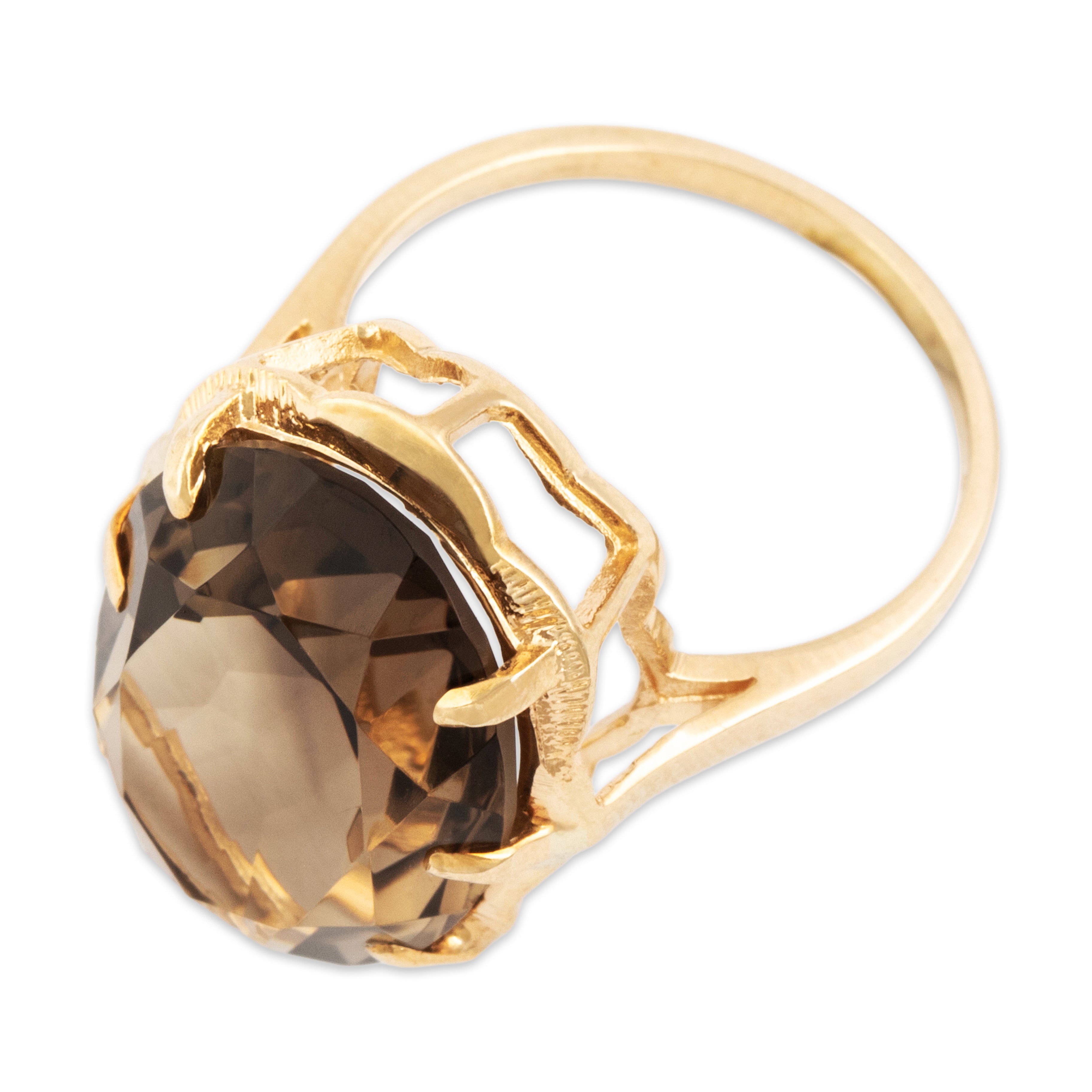 Vintage 14k Yellow Gold 10.5ct Smoky Quartz Cocktail Ring - Overall view