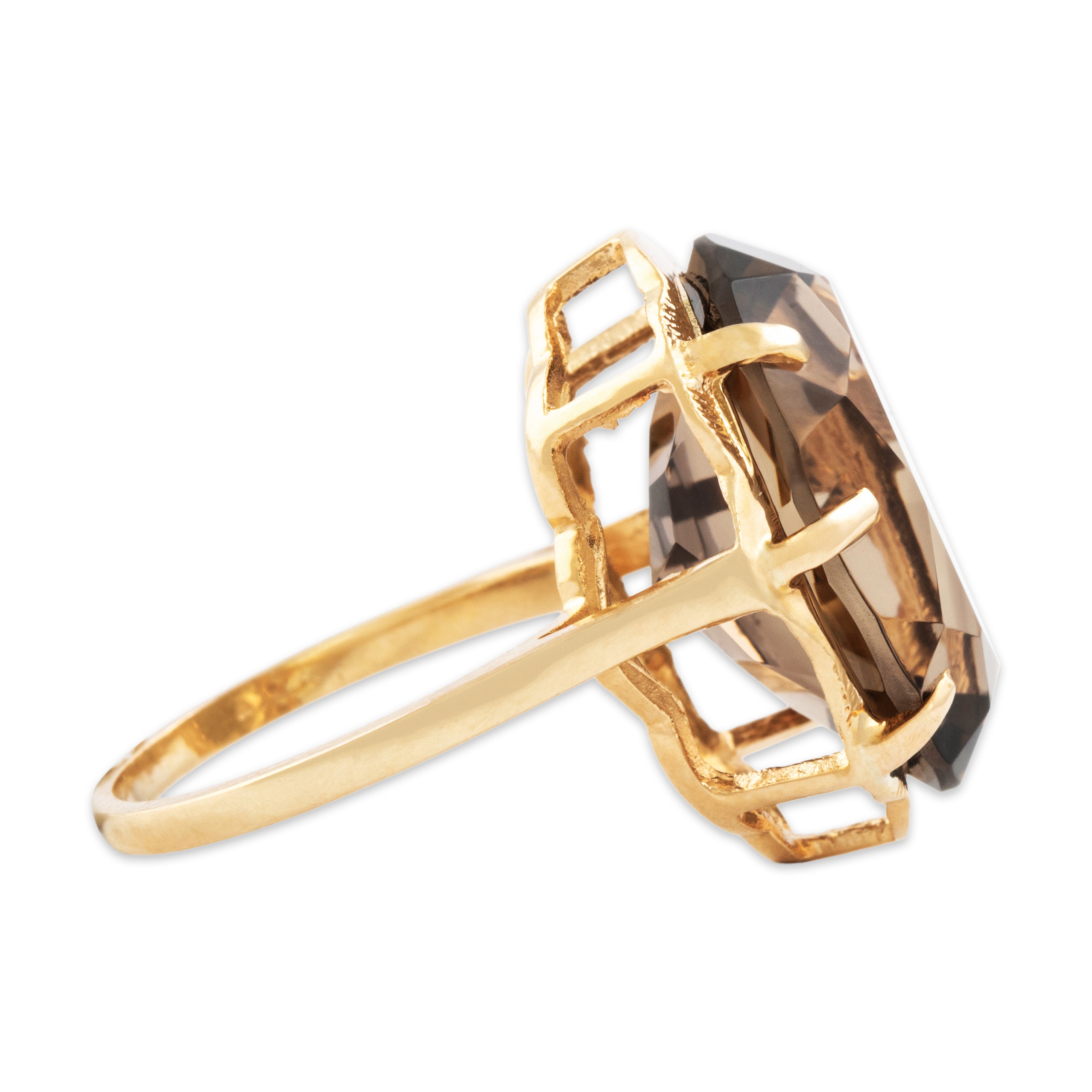 Vintage 14k Yellow Gold 10.5ct Smoky Quartz Cocktail Ring - Side view