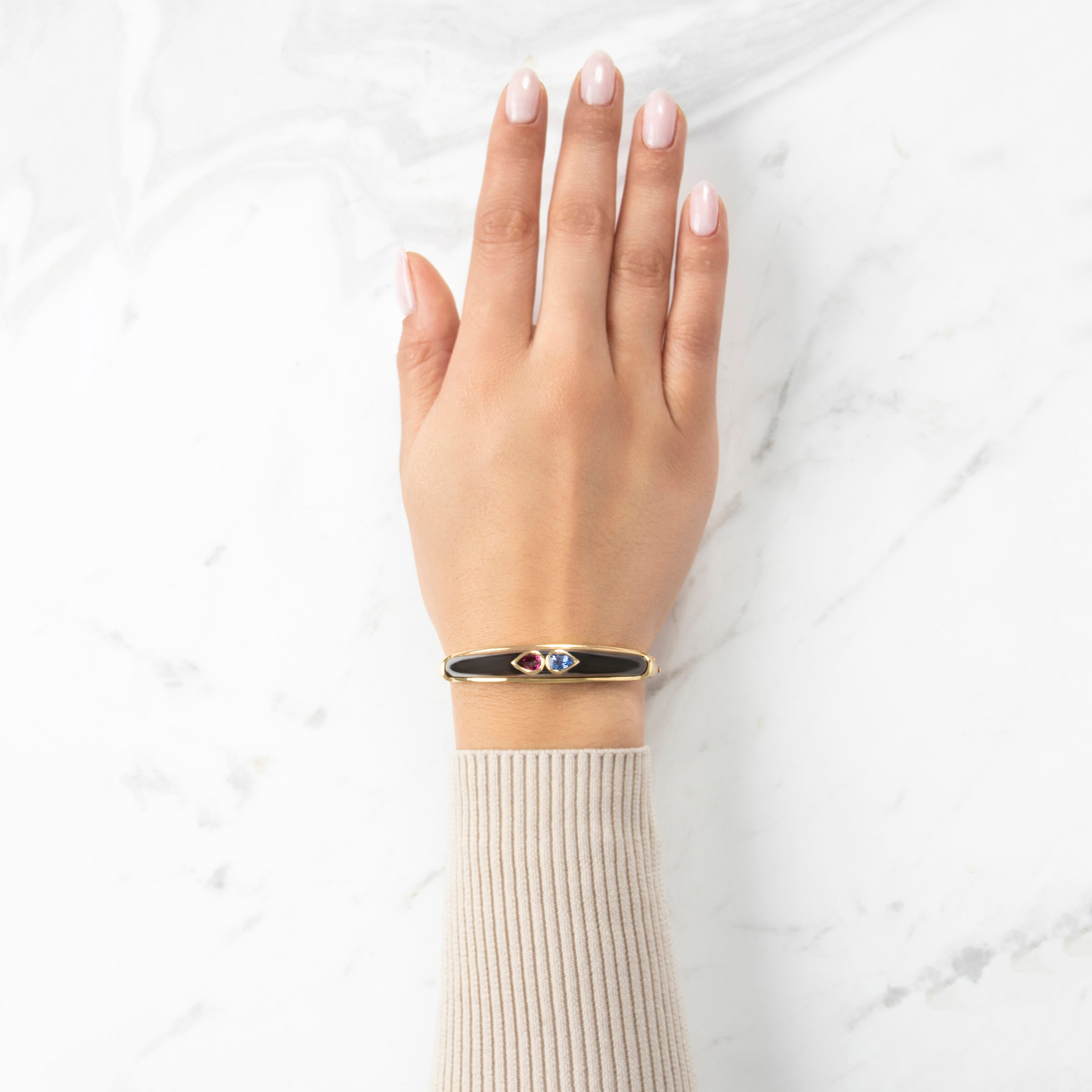 Vintage Superb 18k Yellow Gold & Black Rhodium Sapphire Tourmaline Bracelet 6.75