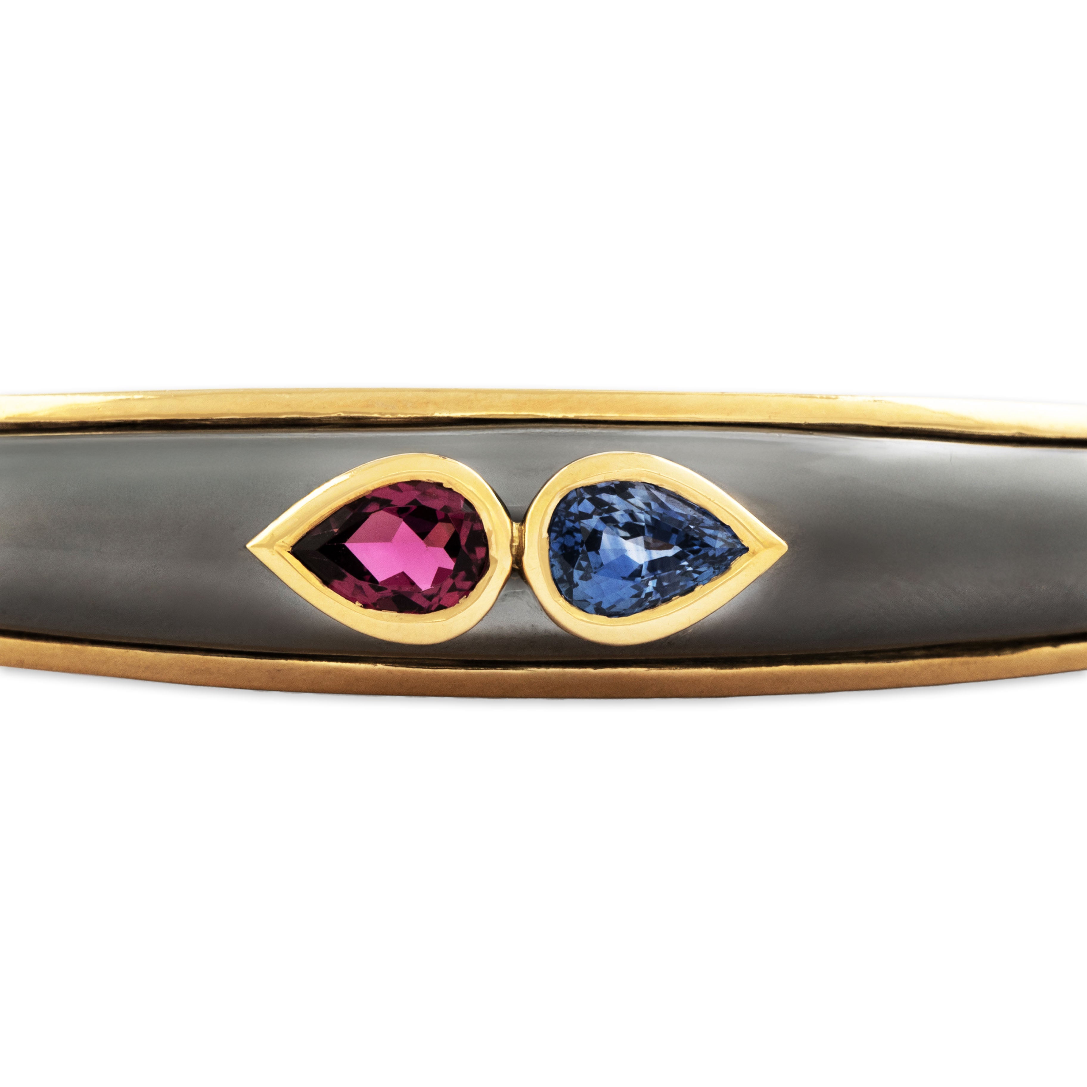 Vintage Superb 18k Yellow Gold & Black Rhodium Sapphire Tourmaline Bracelet 6.75