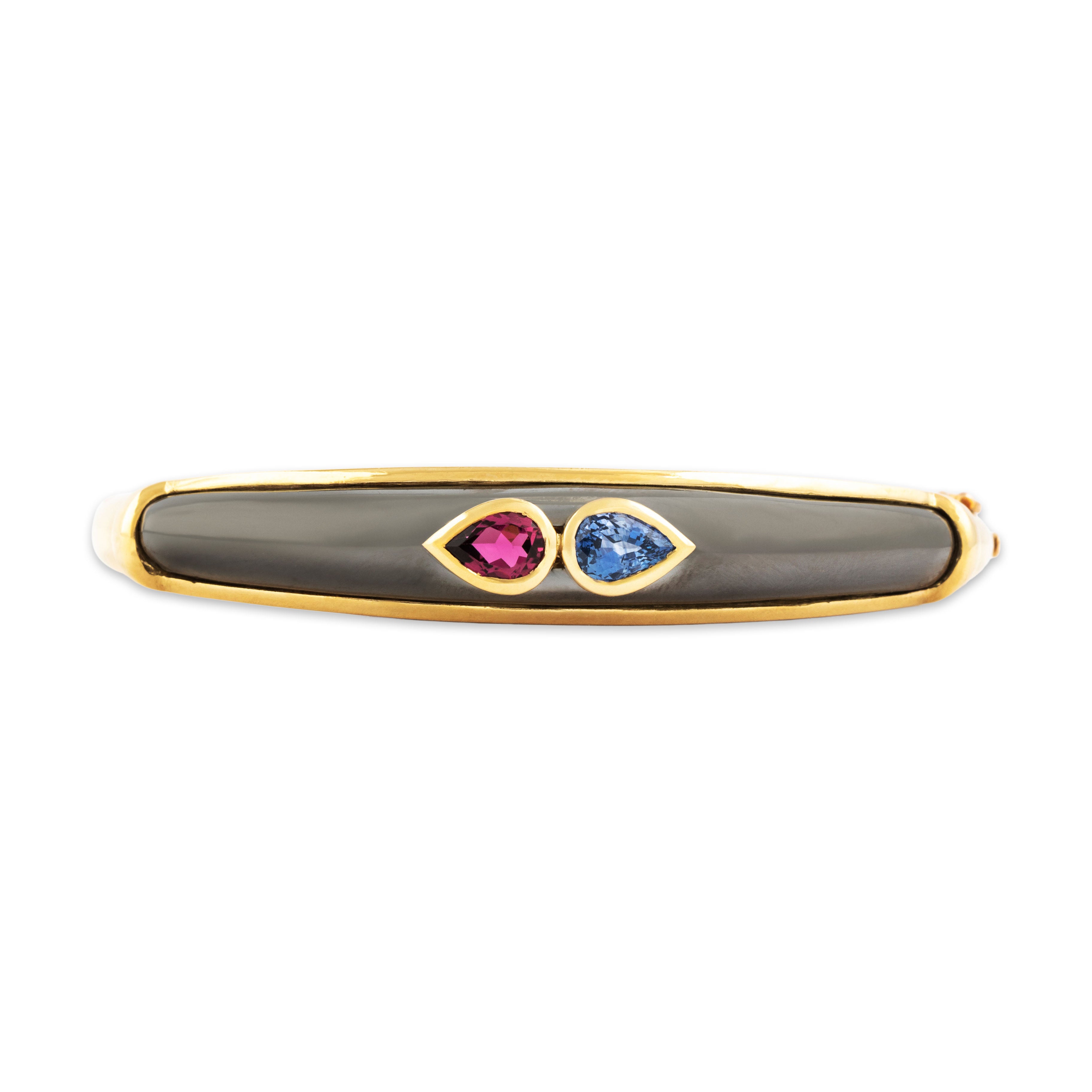 Vintage Superb 18k Yellow Gold & Black Rhodium Sapphire Tourmaline Bracelet 6.75
