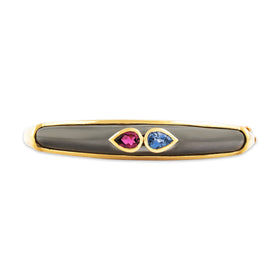 Vintage Superb 18k Yellow Gold & Black Rhodium Sapphire Tourmaline Bracelet 6.75"