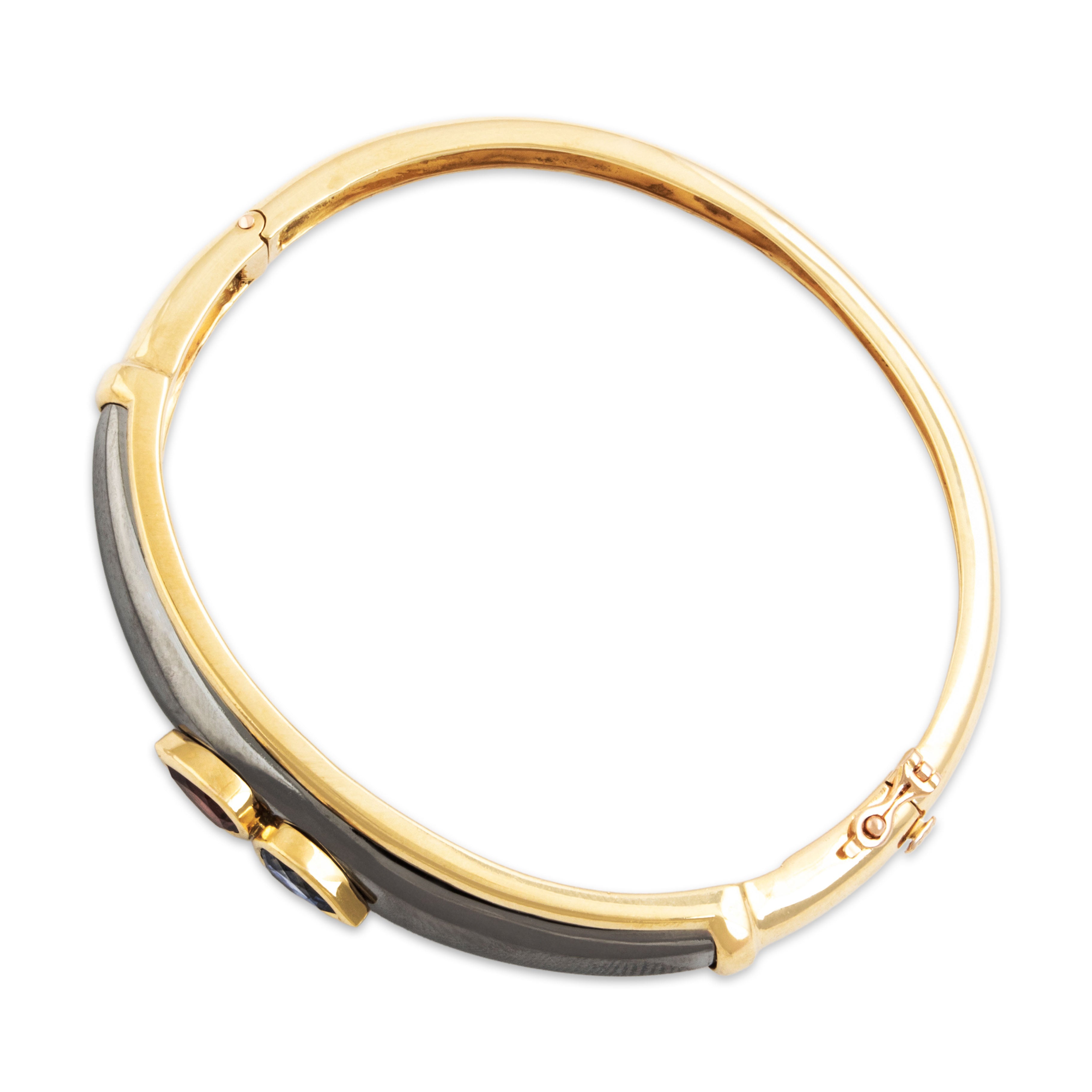 Vintage Superb 18k Yellow Gold & Black Rhodium Sapphire Tourmaline Bracelet 6.75