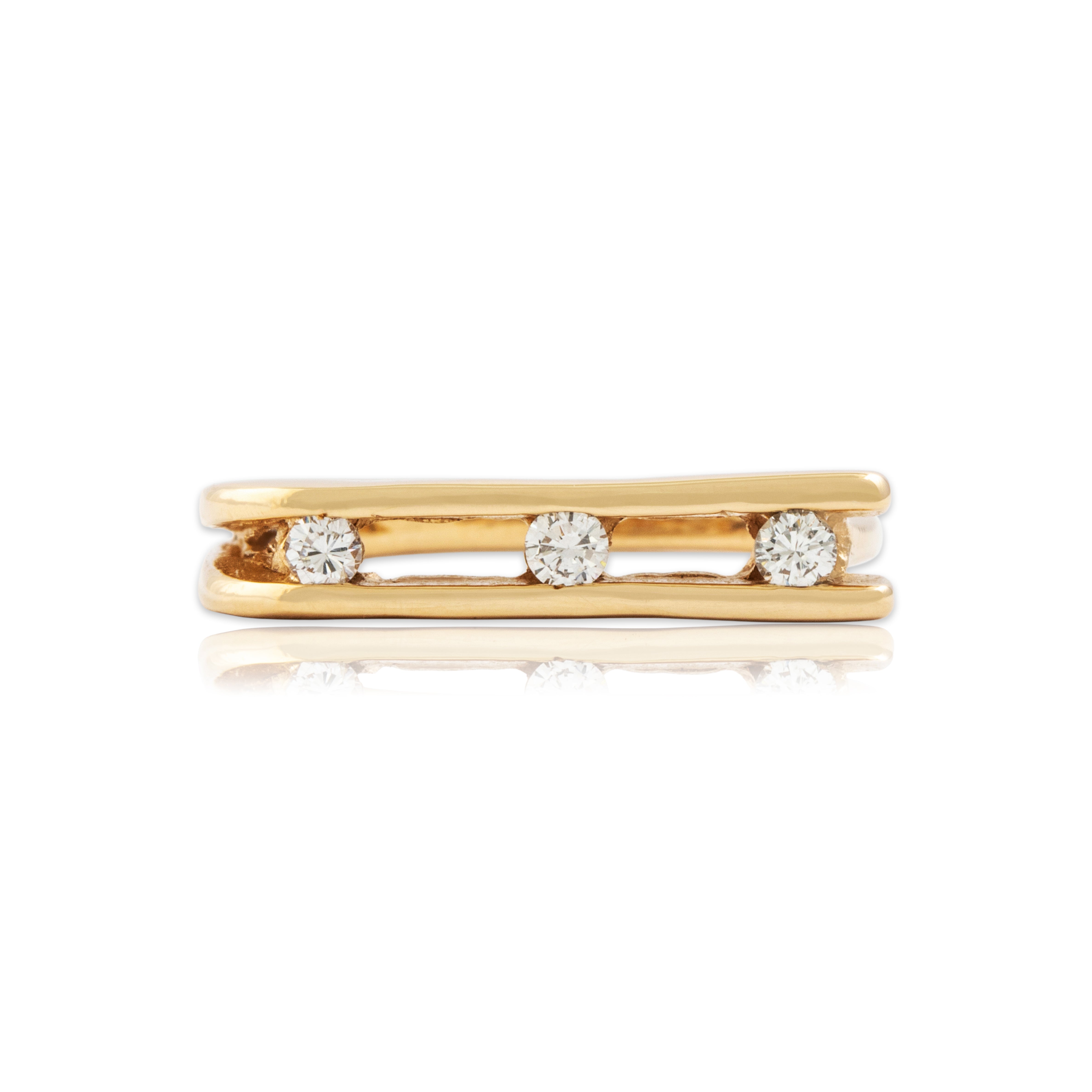 Vintage 14k Yellow Gold Diamond Modern Asymmetric Channel Ring - Close-up view