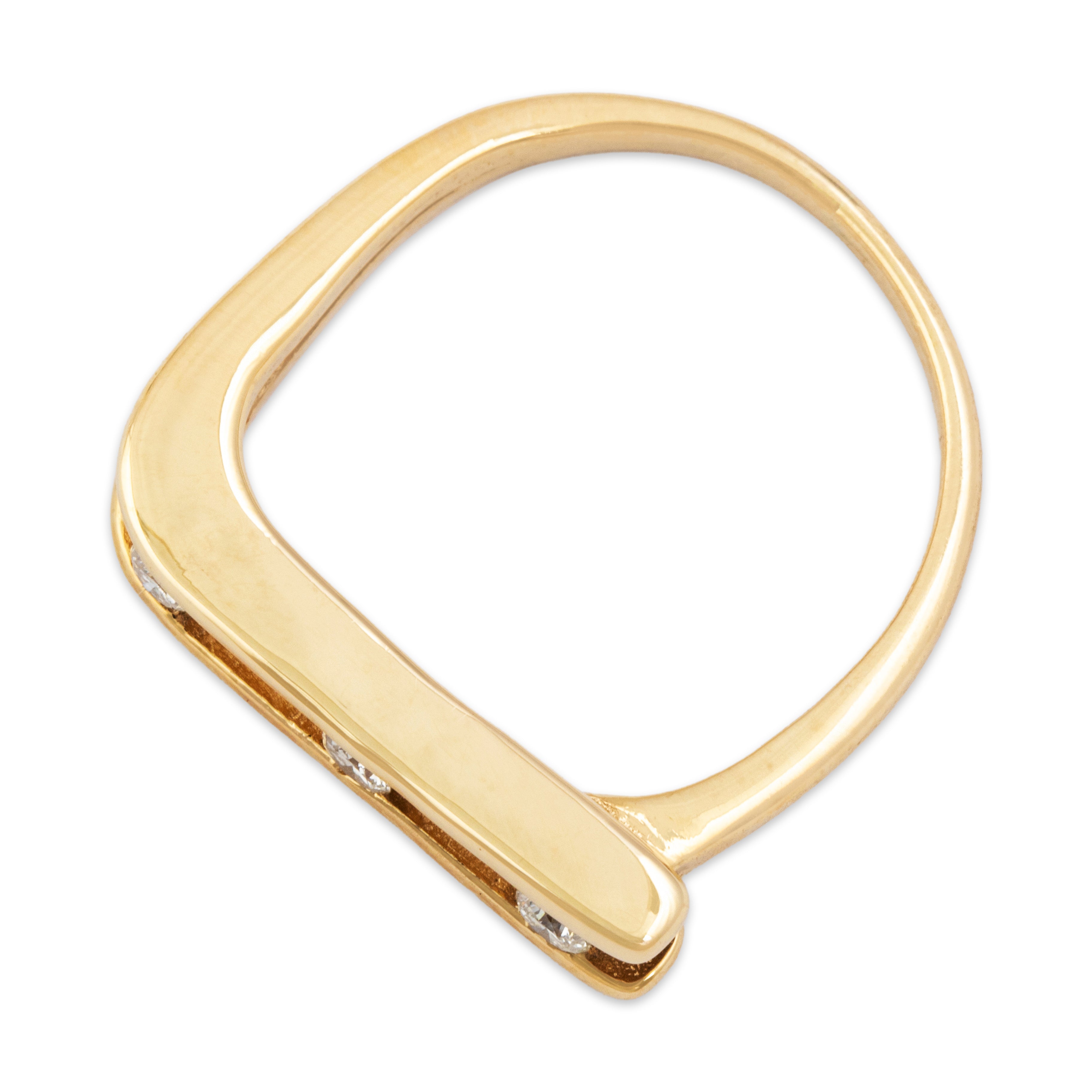 Vintage 14k Yellow Gold Diamond Modern Asymmetric Channel Ring - Overall view