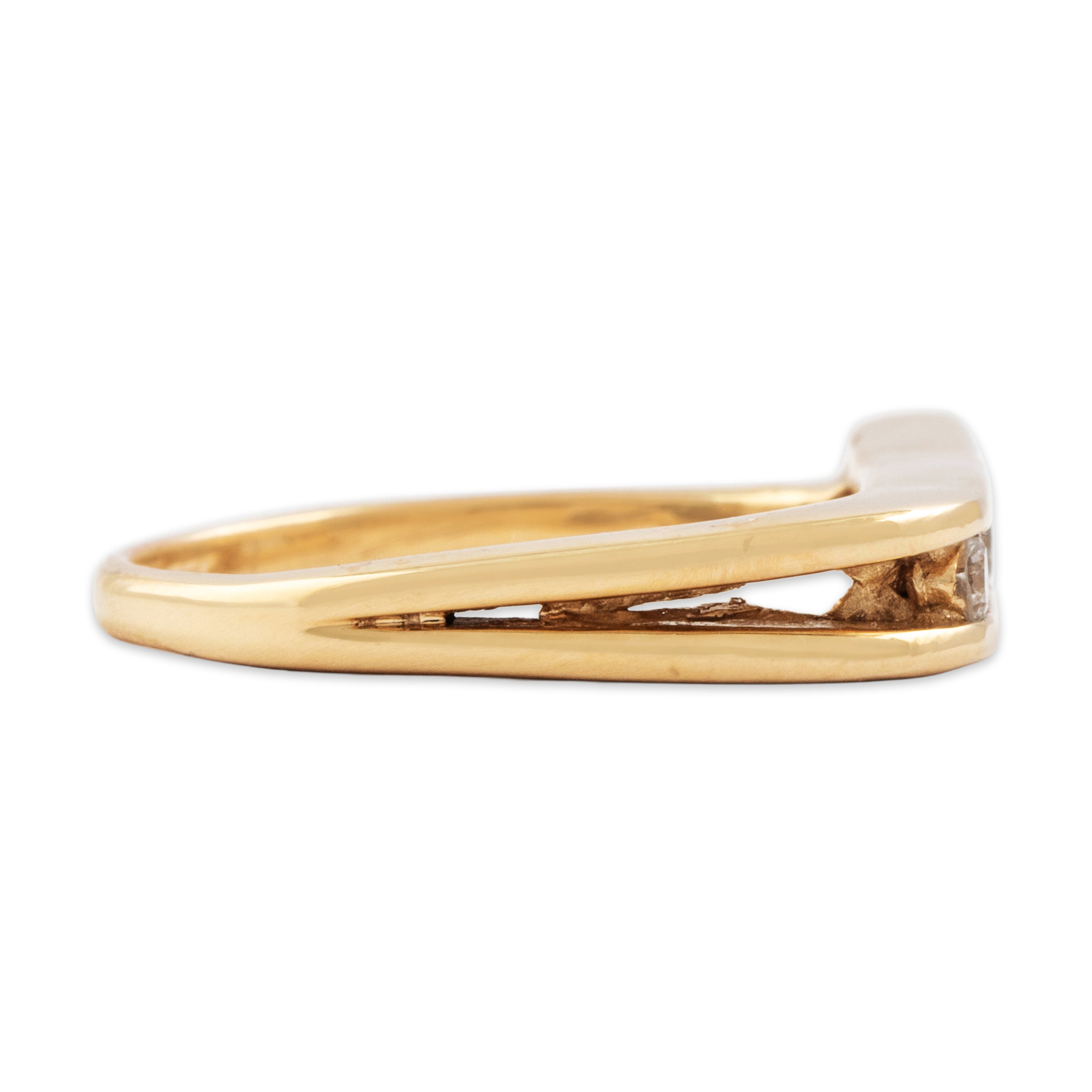 Vintage 14k Yellow Gold Diamond Modern Asymmetric Channel Ring - Side view