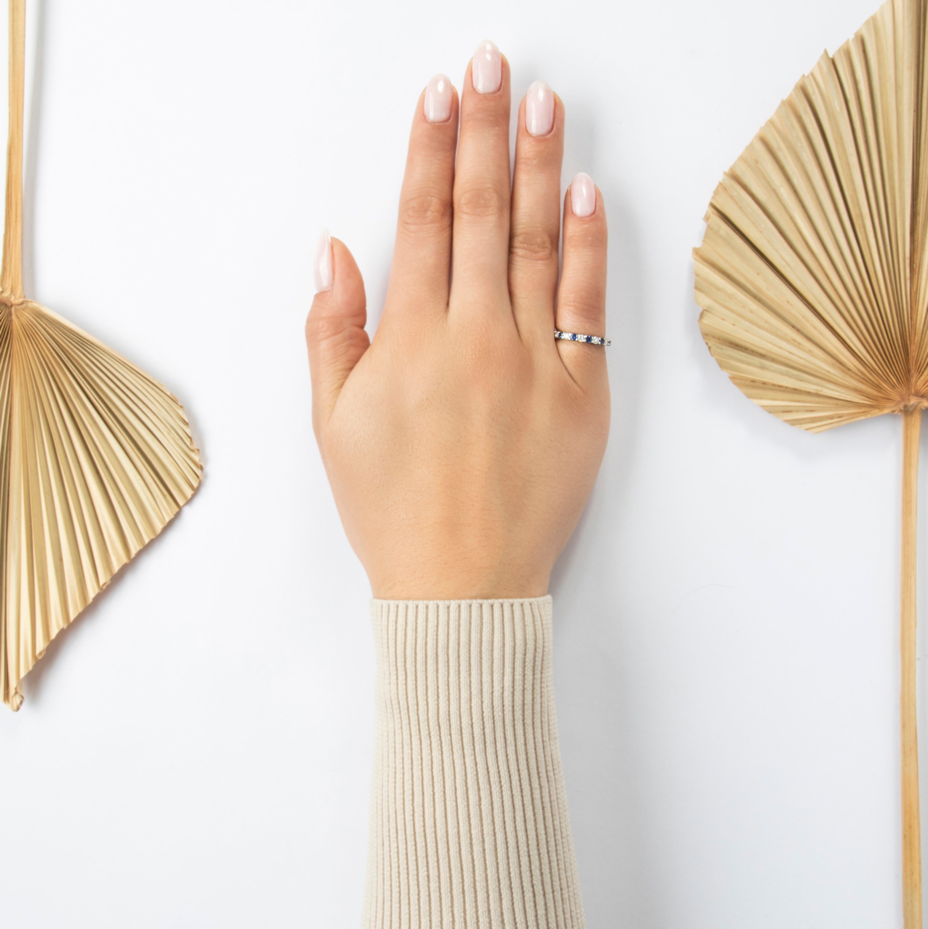 Vintage Platinum .624cttw Diamond Sapphire Sparkling Eternity Band Ring - On model view