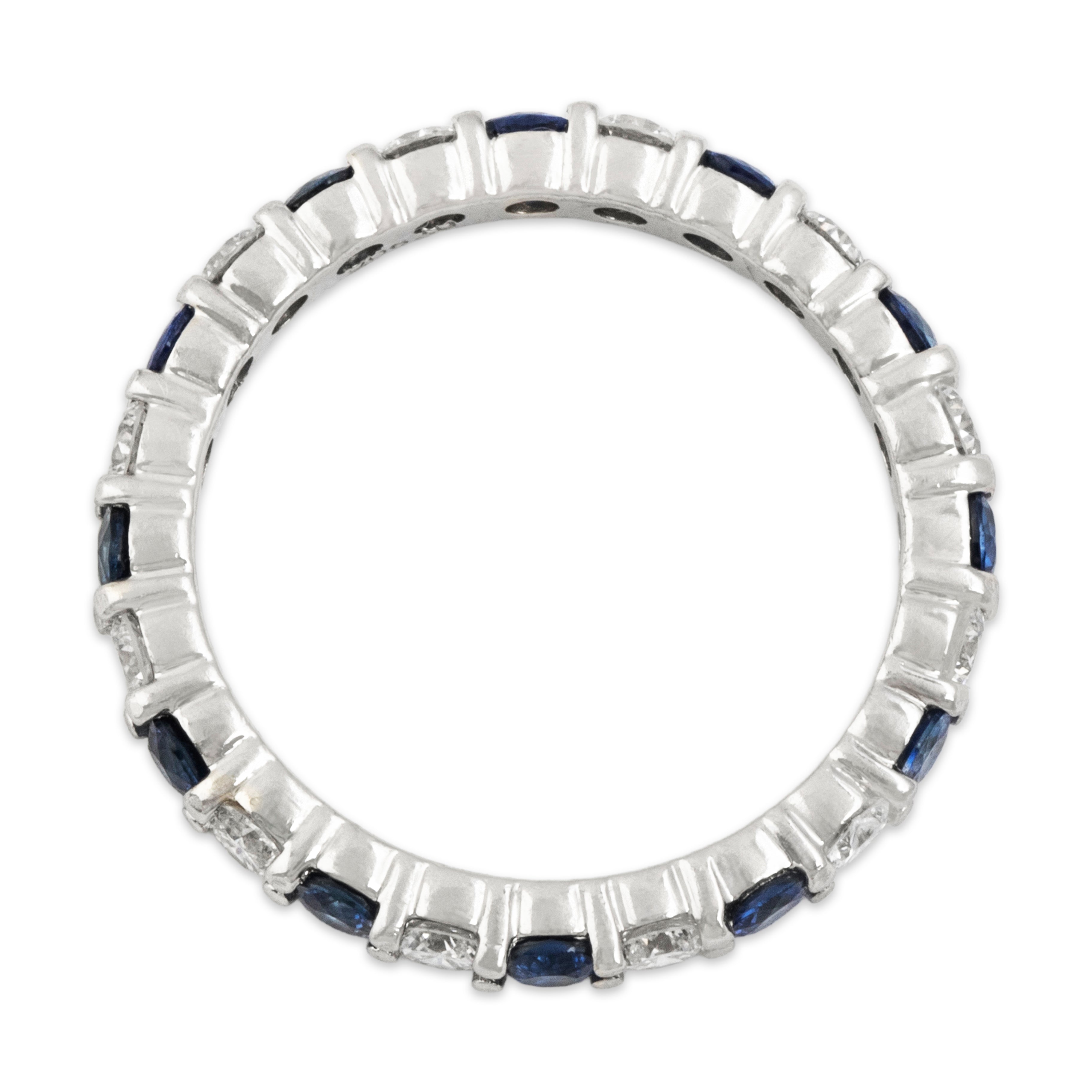 Vintage Platinum .624cttw Diamond Sapphire Sparkling Eternity Band Ring - detail view #1