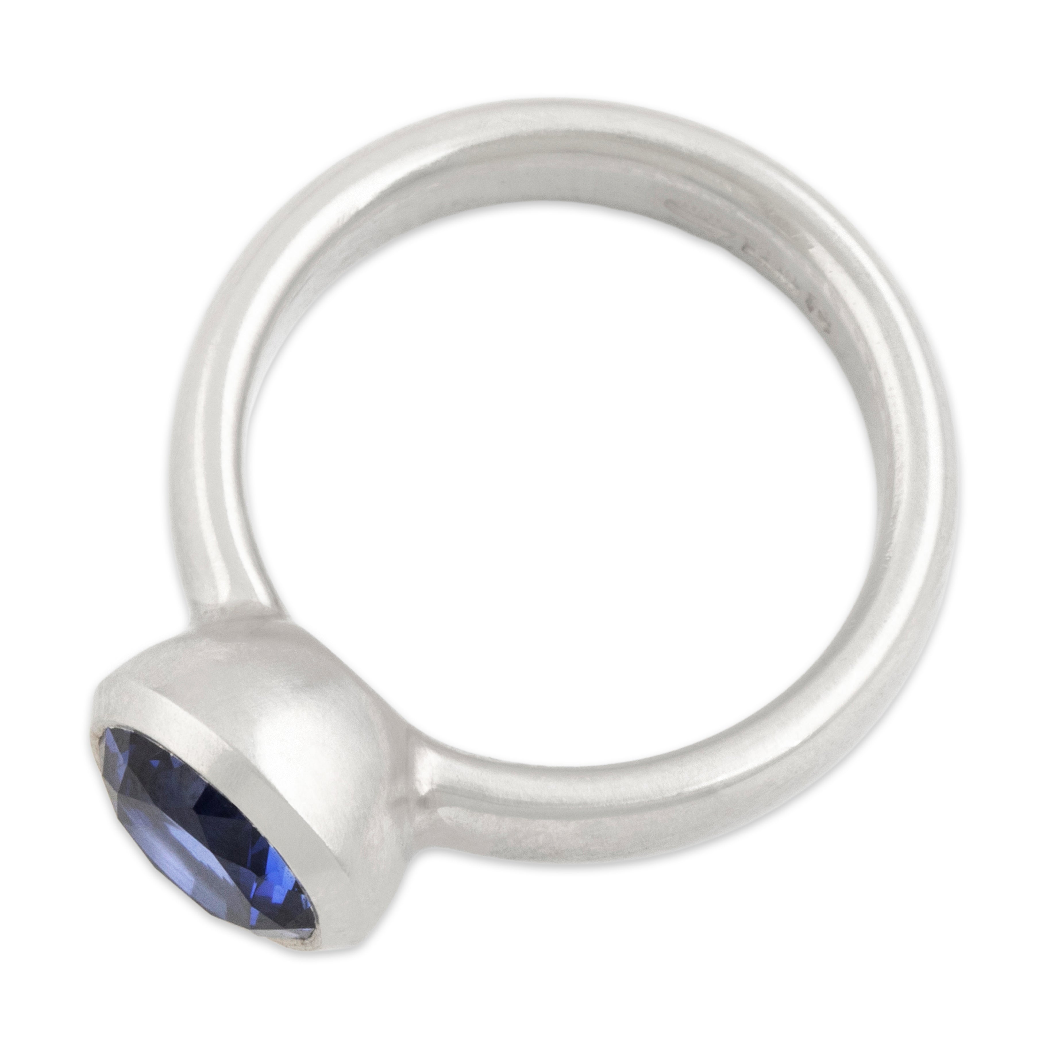 Vintage Heavy Platinum 1.97ct Synthetic Sapphire Brushed Bezel-Set Ring - Overall view