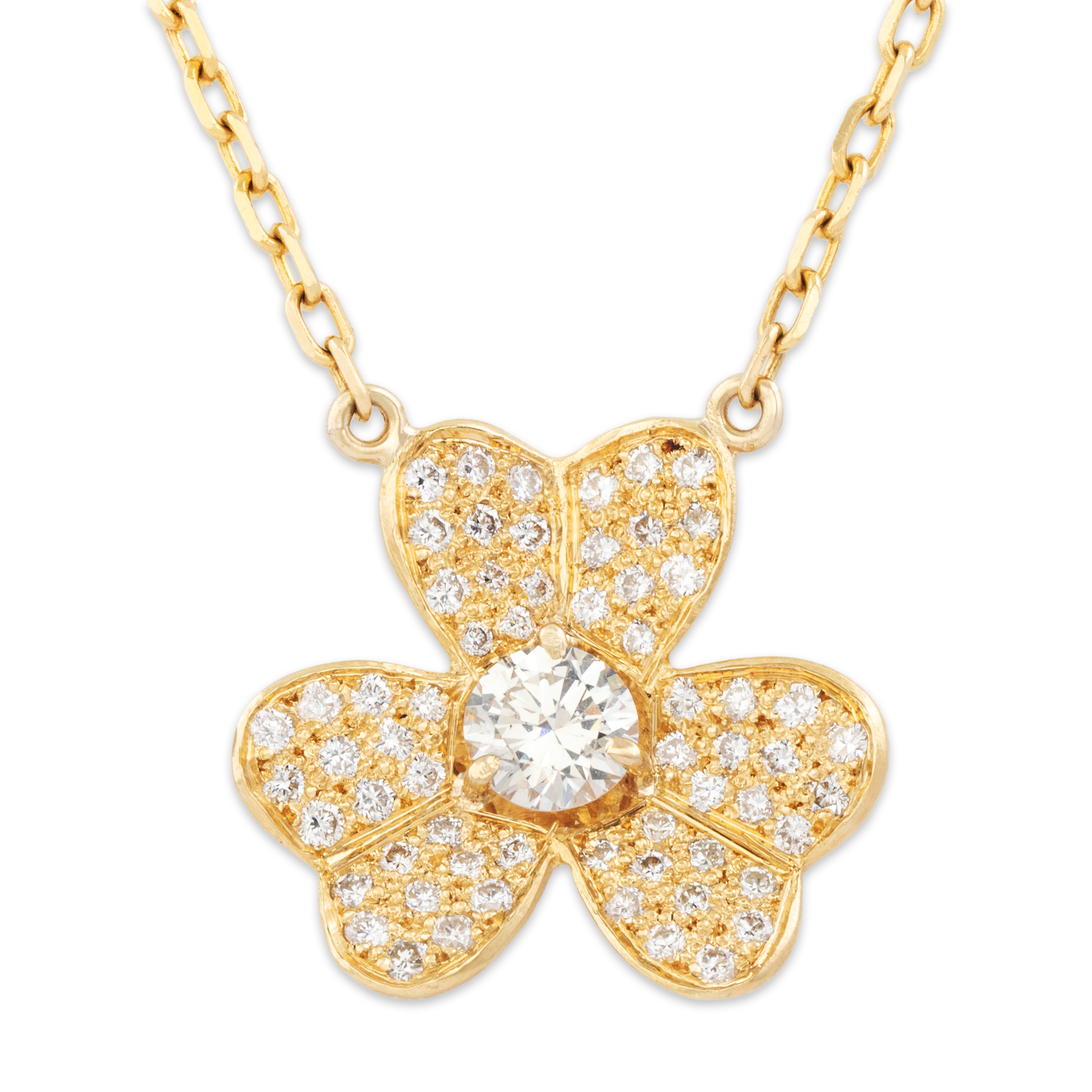 Vintage Stunning 18k Yellow Gold 1.758cttw Diamond Clover Necklace 16.5