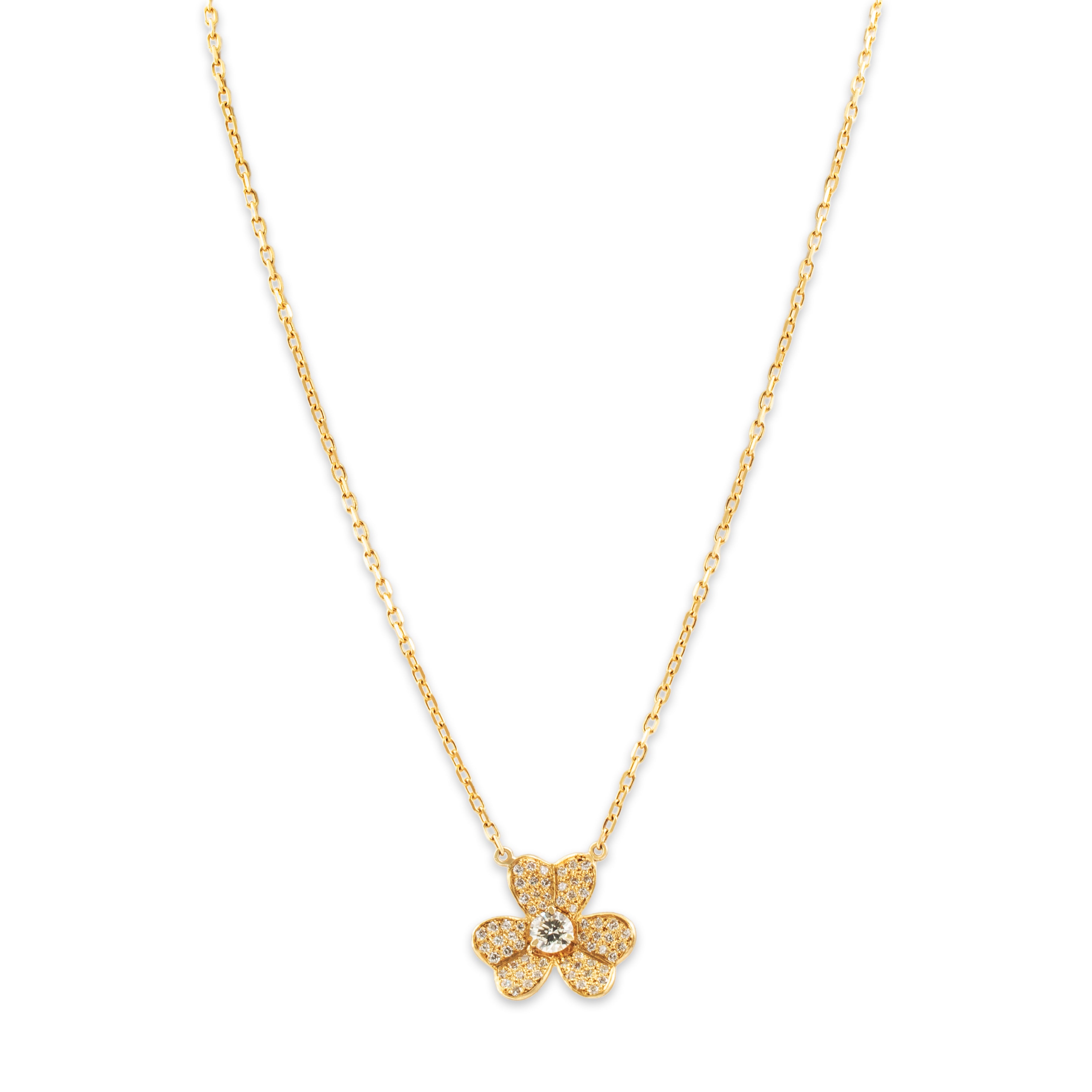 Vintage Stunning 18k Yellow Gold 1.758cttw Diamond Clover Necklace - Overall view