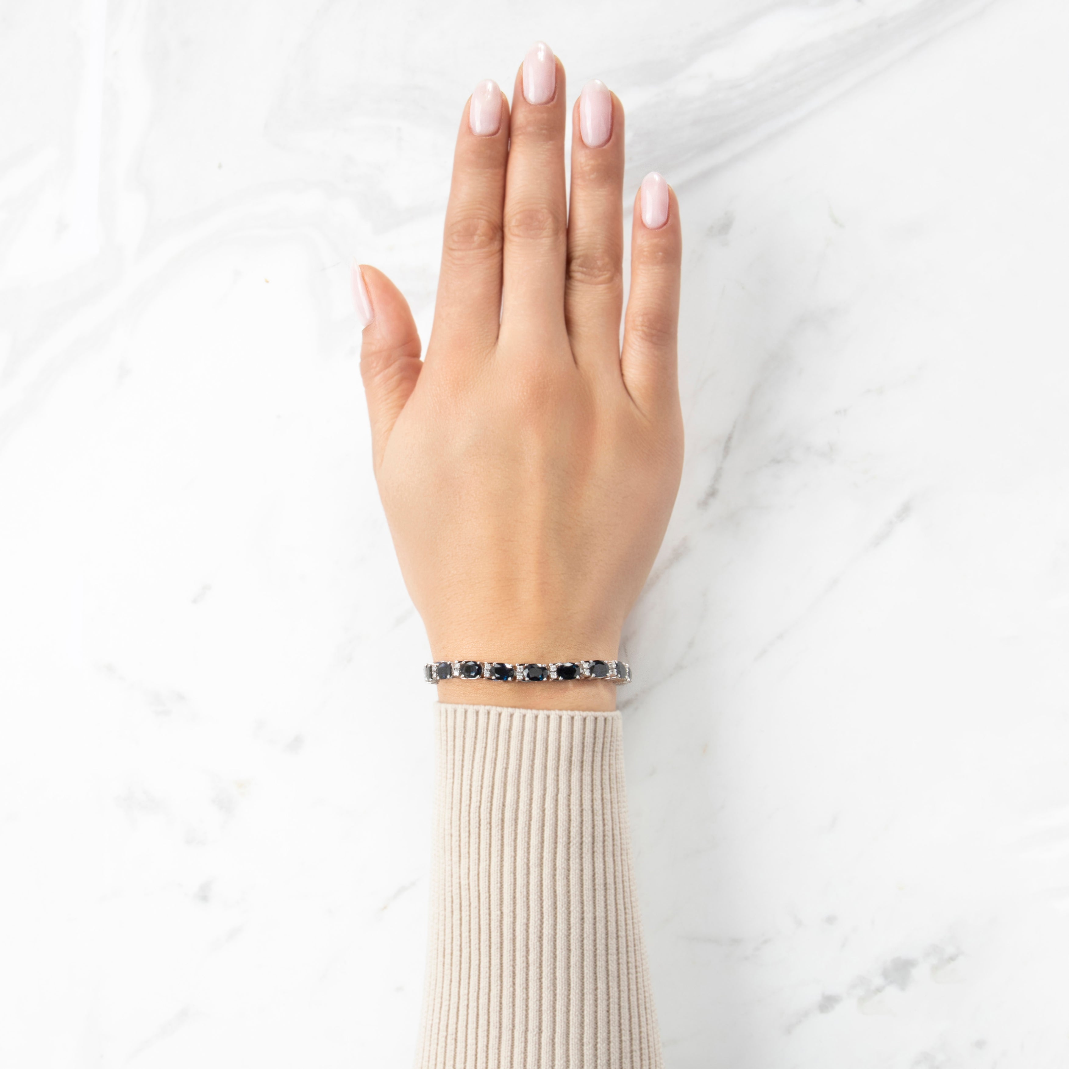 Vintage 14k White Gold 15.7cttw Sapphire Diamond Spectacular Line Bracelet - On model view