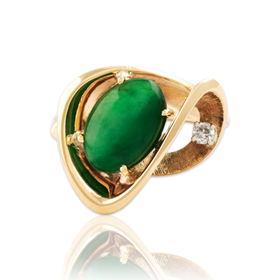 Vintage 14k Yellow Gold 2.6ct Jade Diamond Swirling Modernist Ring 9.00