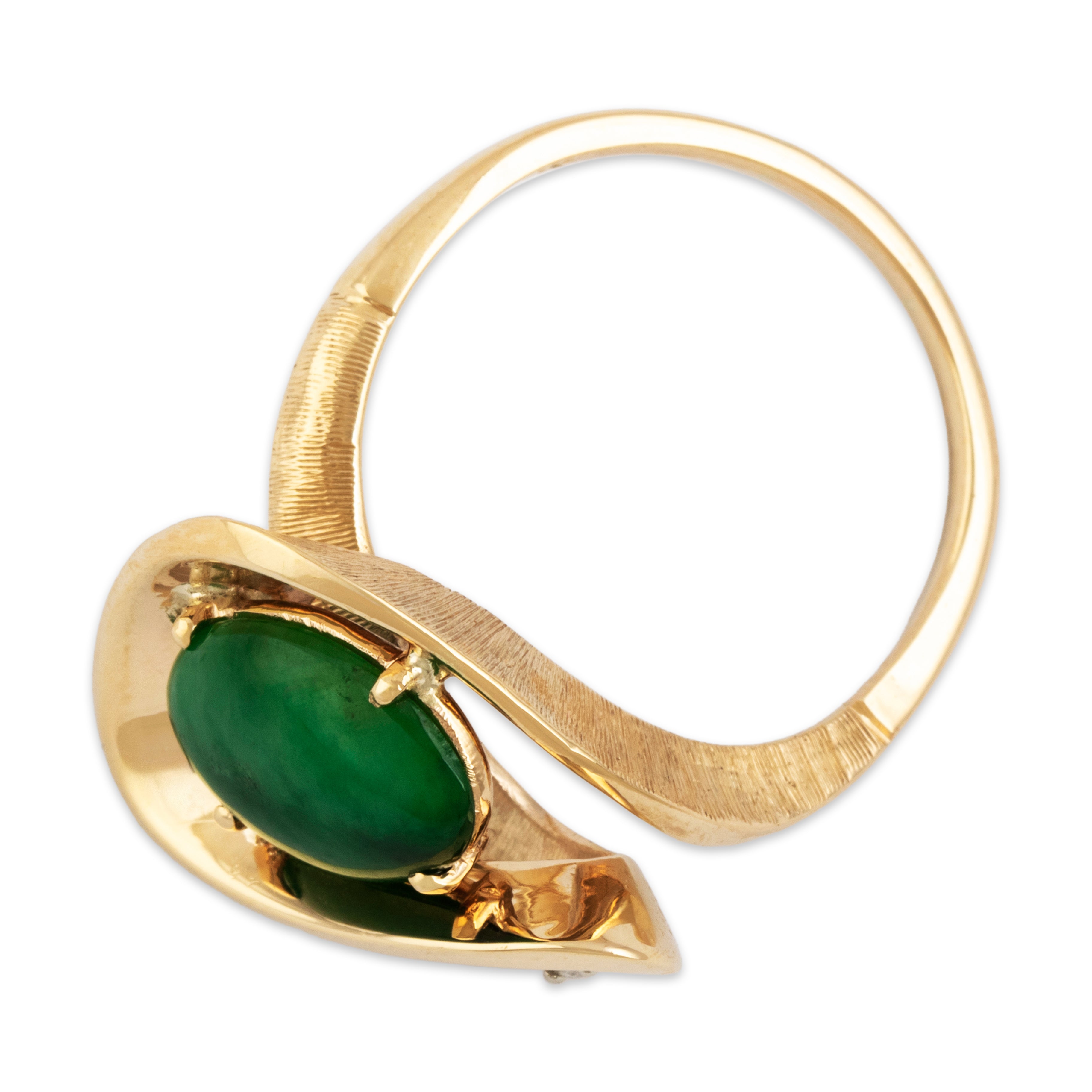 Vintage 14k Yellow Gold 2.6ct Jade Diamond Swirling Modernist Ring - Overall view