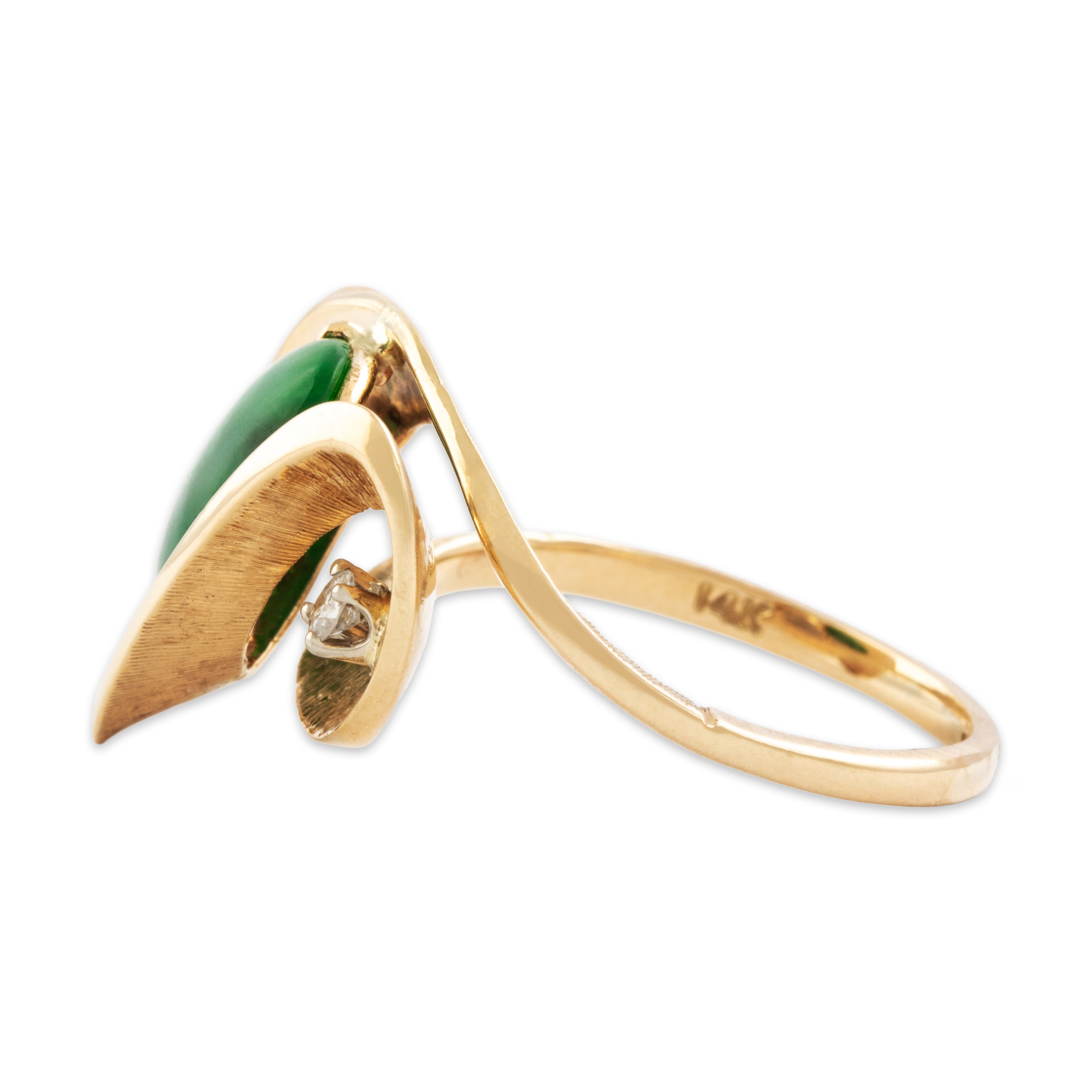 Vintage 14k Yellow Gold 2.6ct Jade Diamond Swirling Modernist Ring - Side view