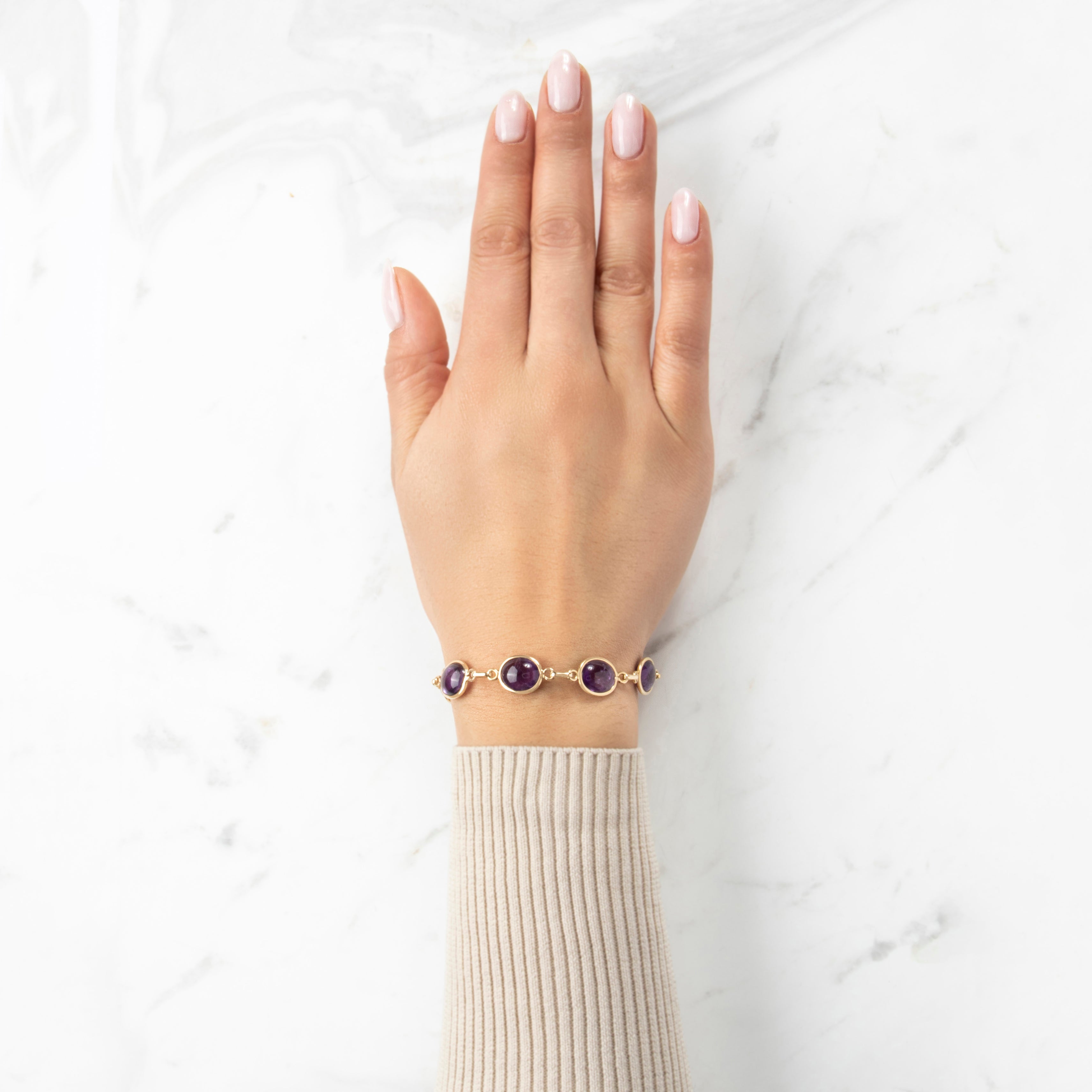 Vintage 14k Yellow Gold 32.41cttw Amethyst Station Bracelet - On model view