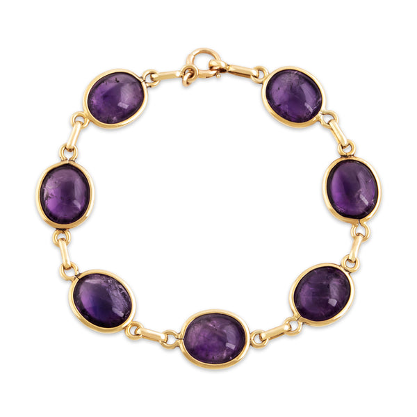 Vintage 14k Yellow Gold Amethyst Gleaming Cabochon Bracelet 6.5