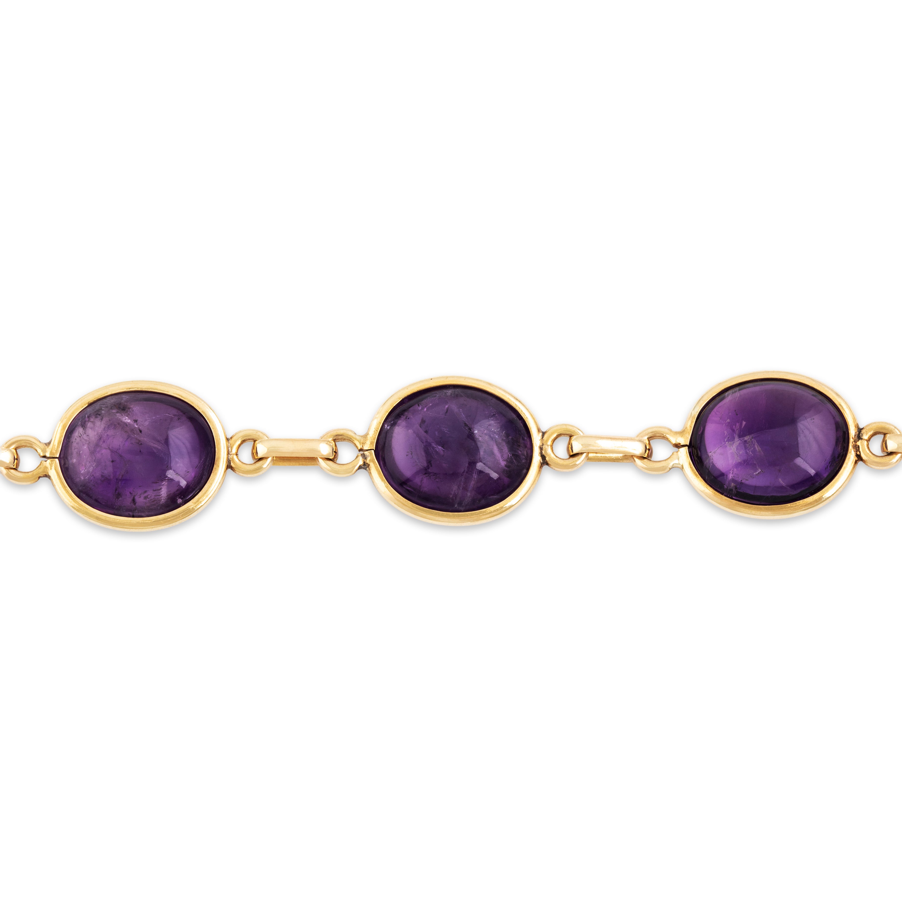 Vintage 14k Yellow Gold 32.41cttw Amethyst Station Bracelet - detail view #1