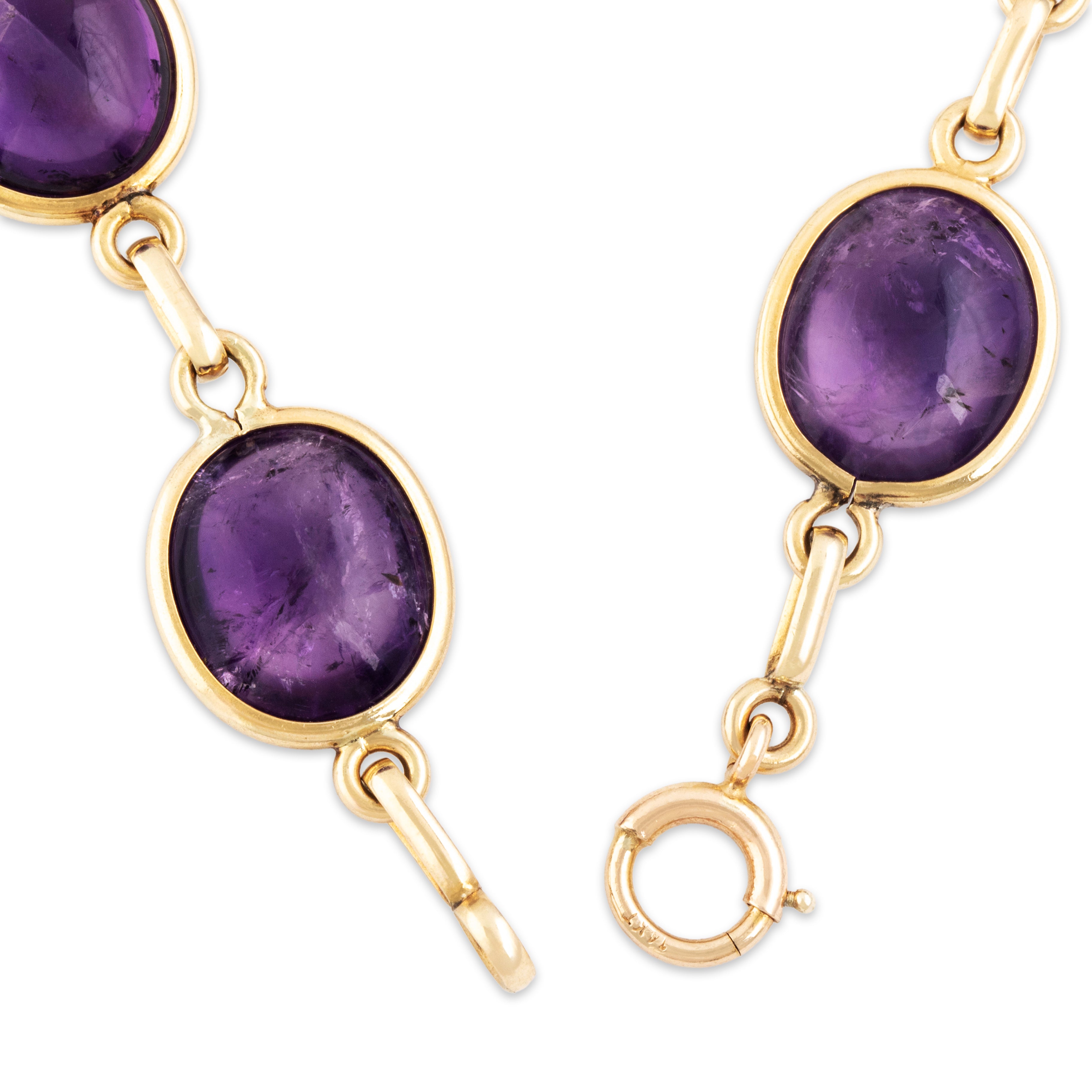 Vintage 14k Yellow Gold 32.41cttw Amethyst Station Bracelet - clasp view
