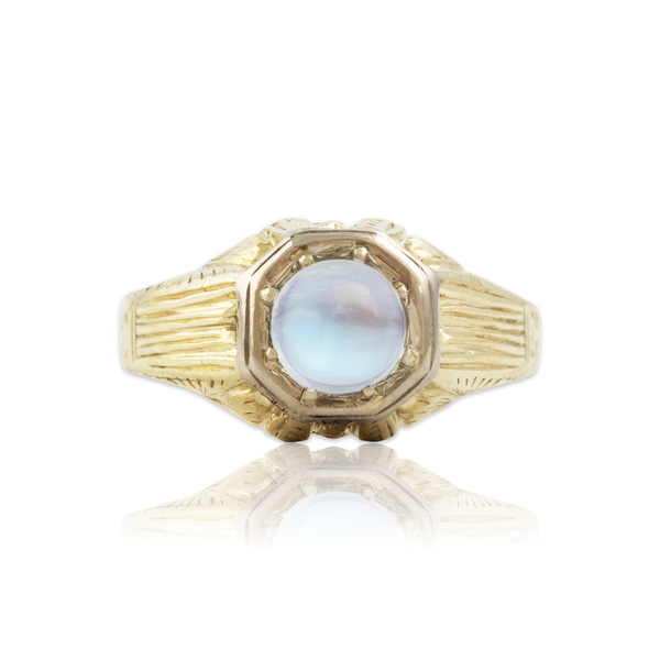 Antique 14k Yellow Gold 1.3ct Moonstone Bold Architectural Ring 12.00