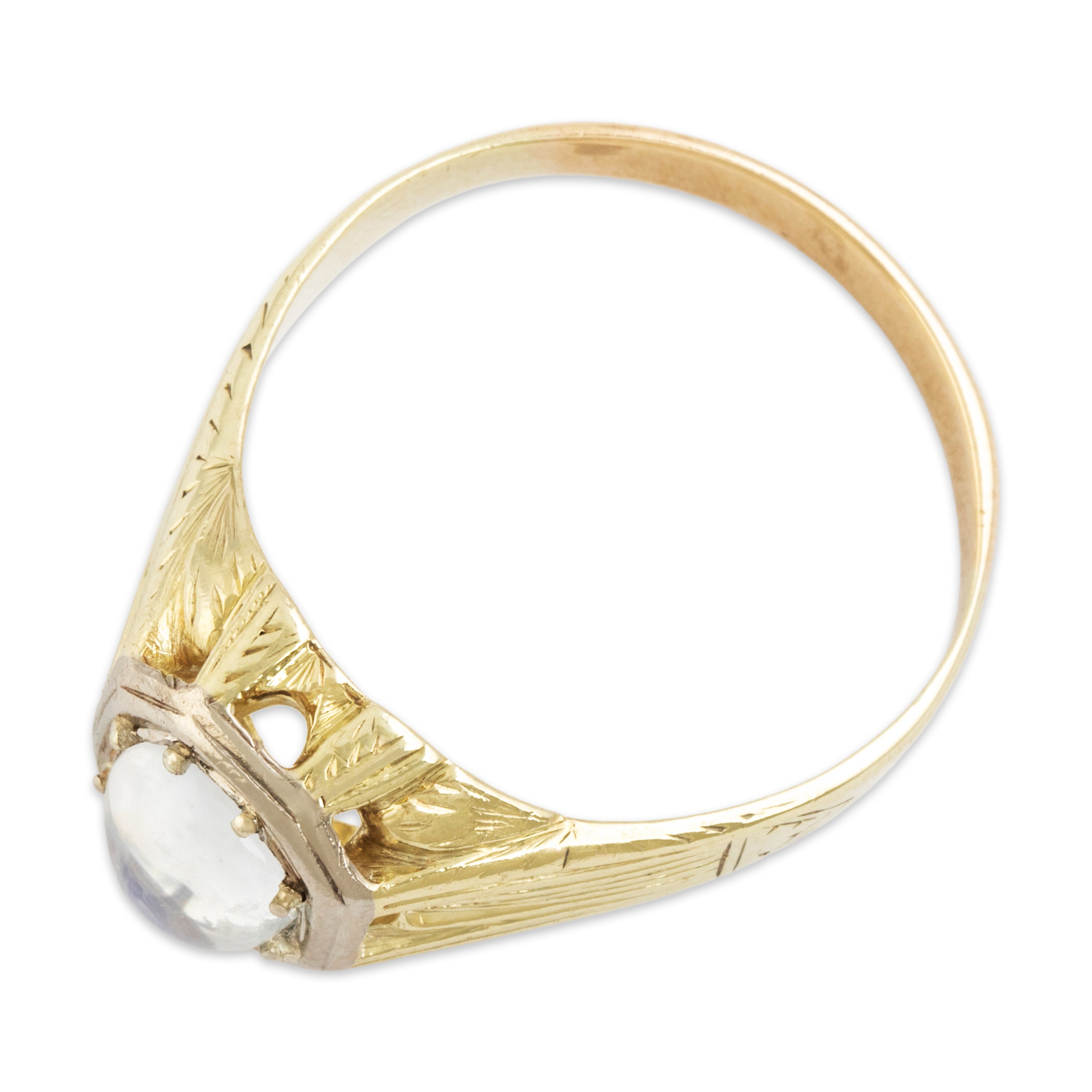 Antique 14k Yellow Gold 1.3ct Moonstone Bold Architectural Setting Ring - Overall view