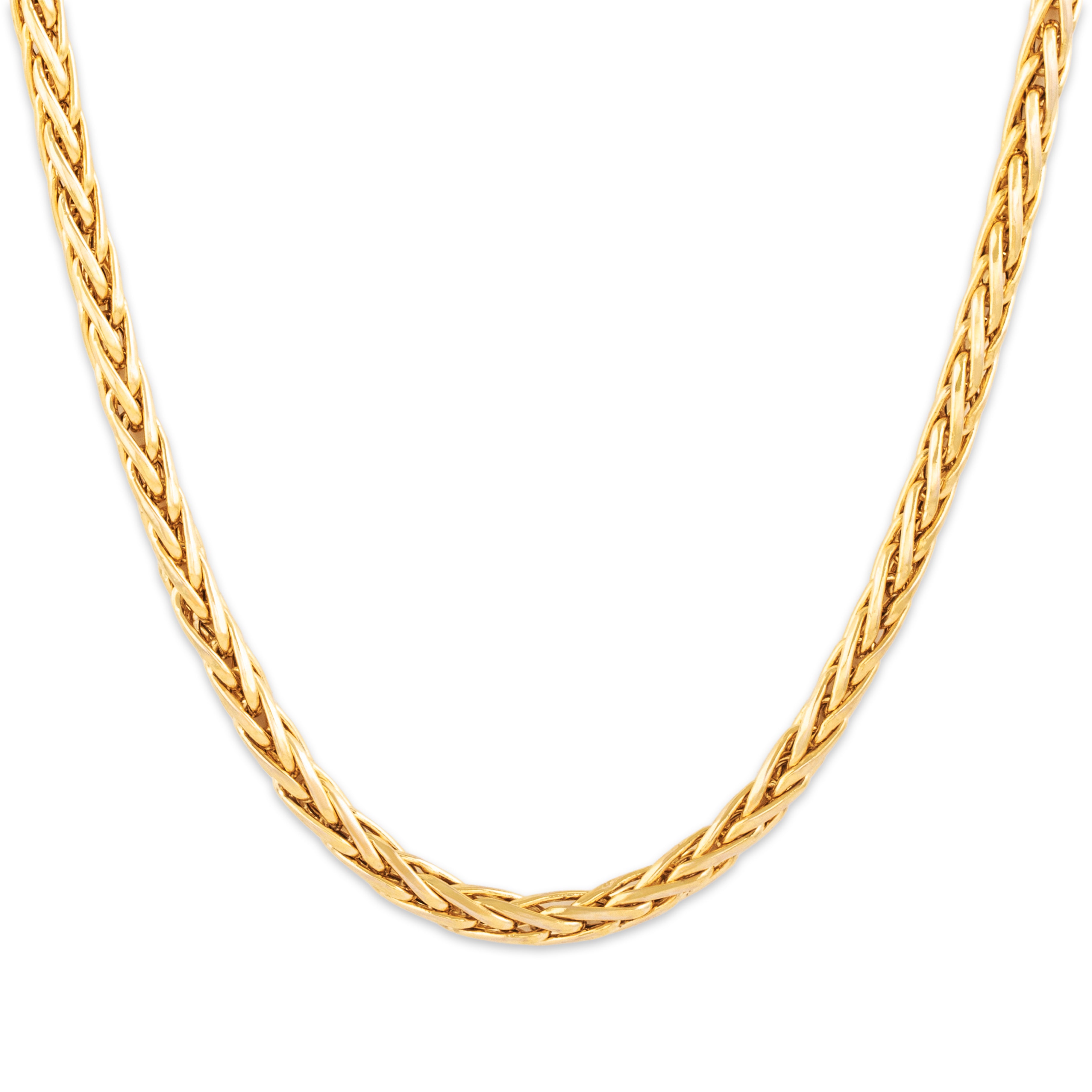 Vintage Italian Long 14k Yellow Gold Lovely Wheat Chain Necklace - Close-up view