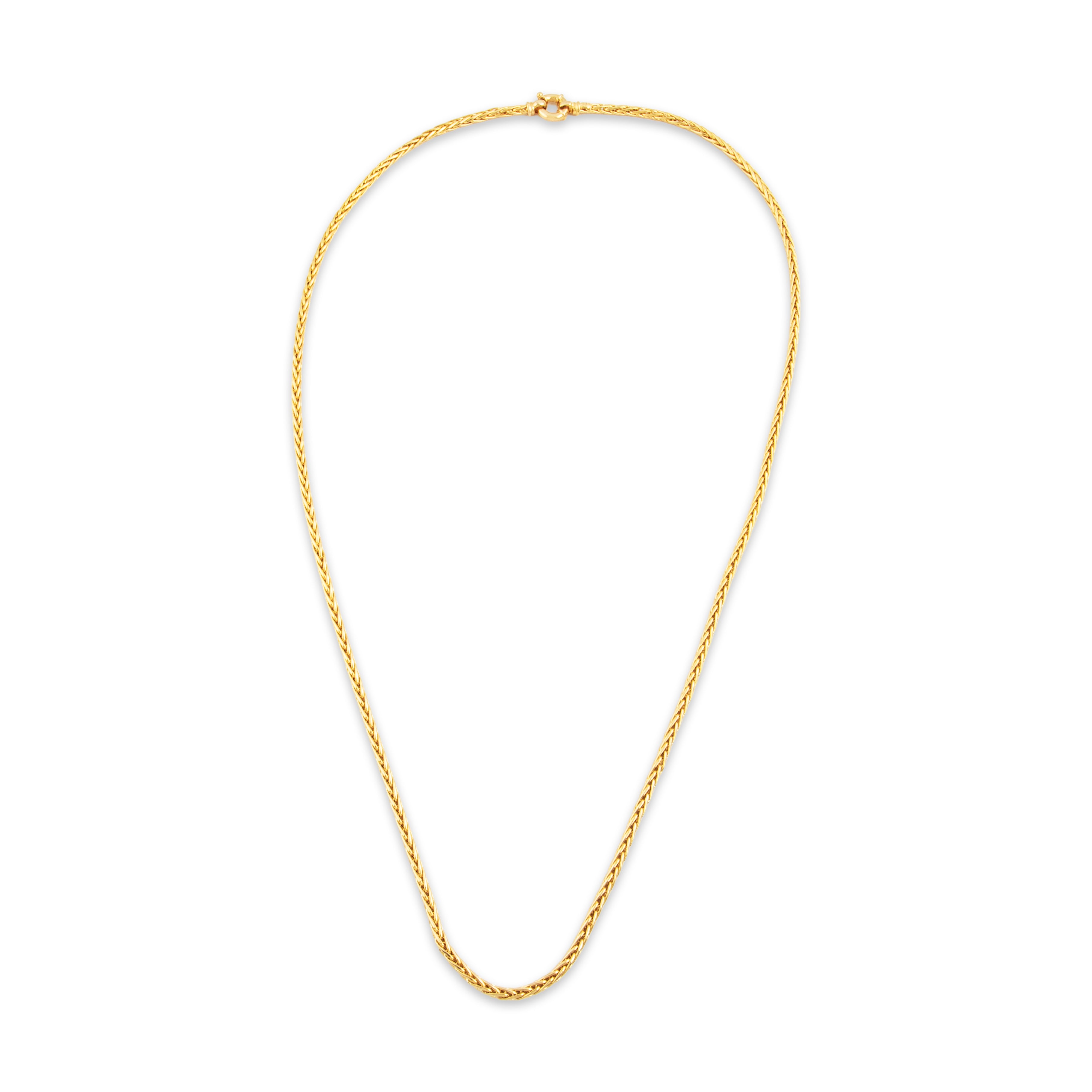 Vintage Italian Long 14k Yellow Gold Lovely Wheat Chain Necklace - Overall view