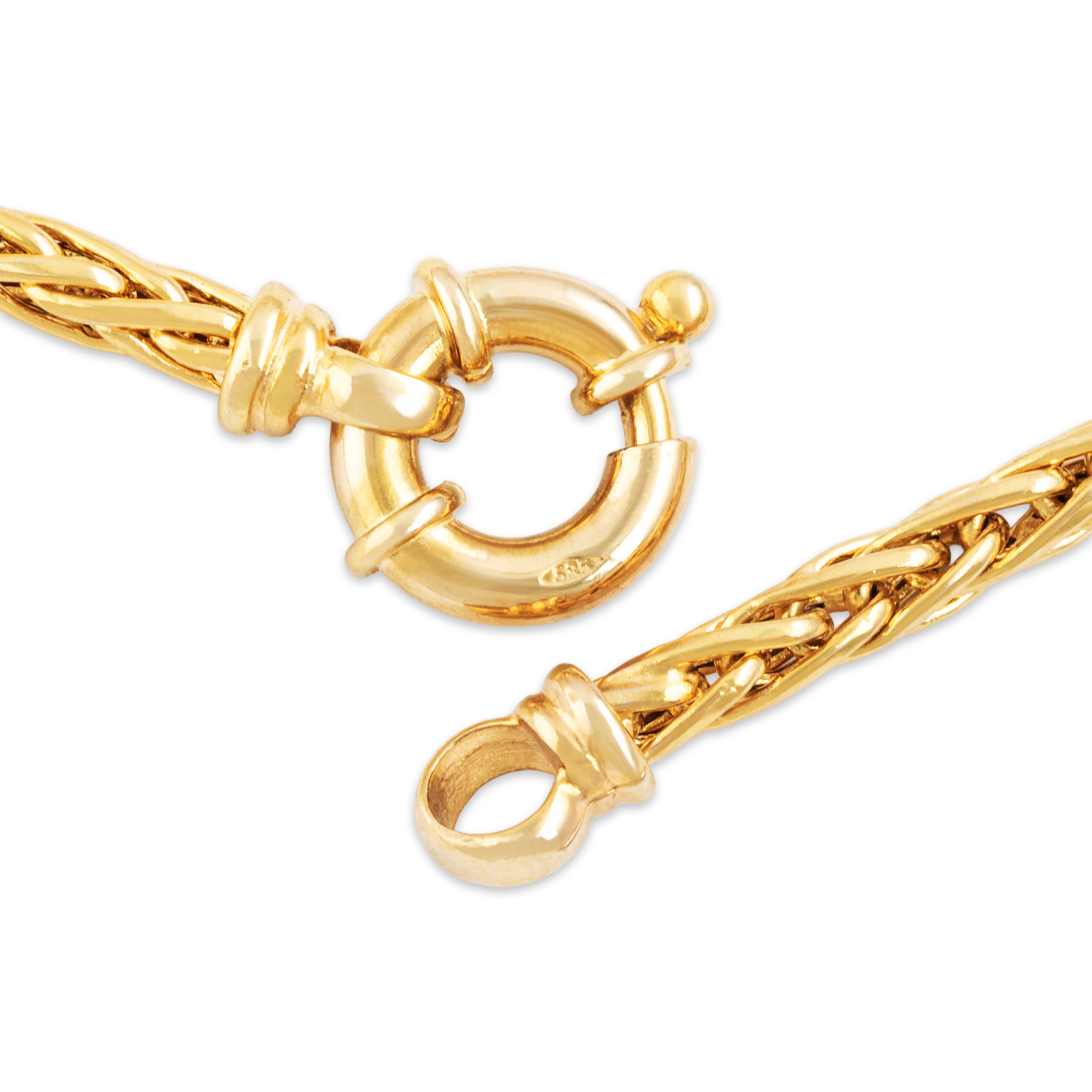 Vintage Italian Long 14k Yellow Gold Lovely Wheat Chain Necklace - clasp view