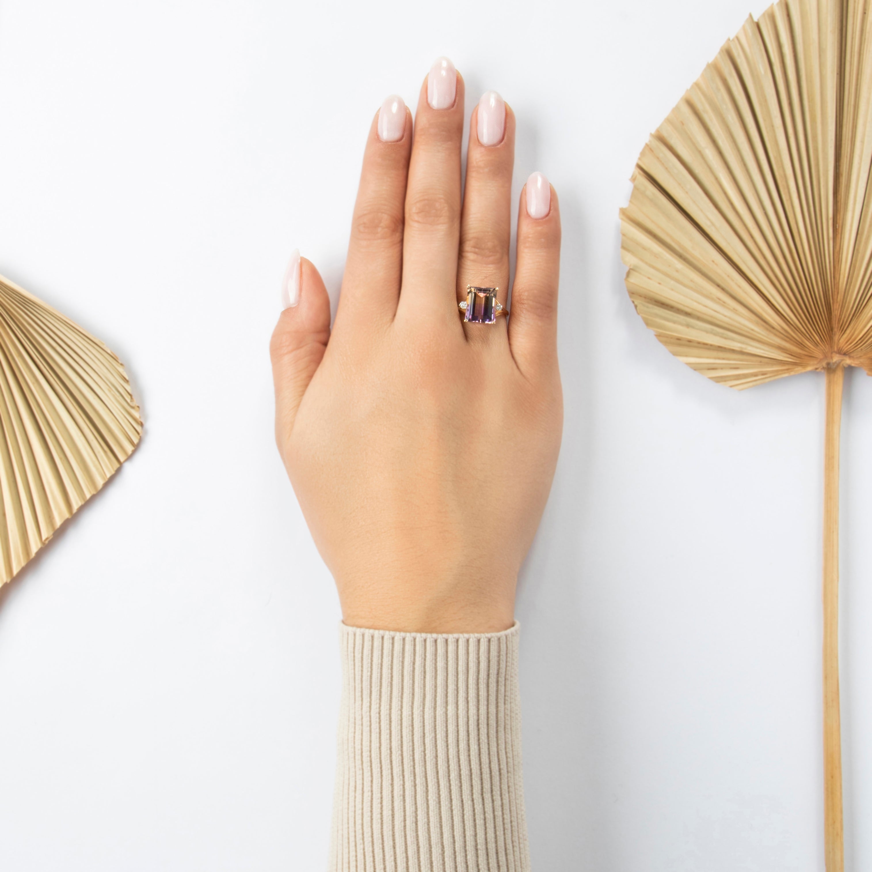 Vintage 14k Yellow Gold 5.3ct Ametrine Diamond Dramatic Cocktail Ring - On model view