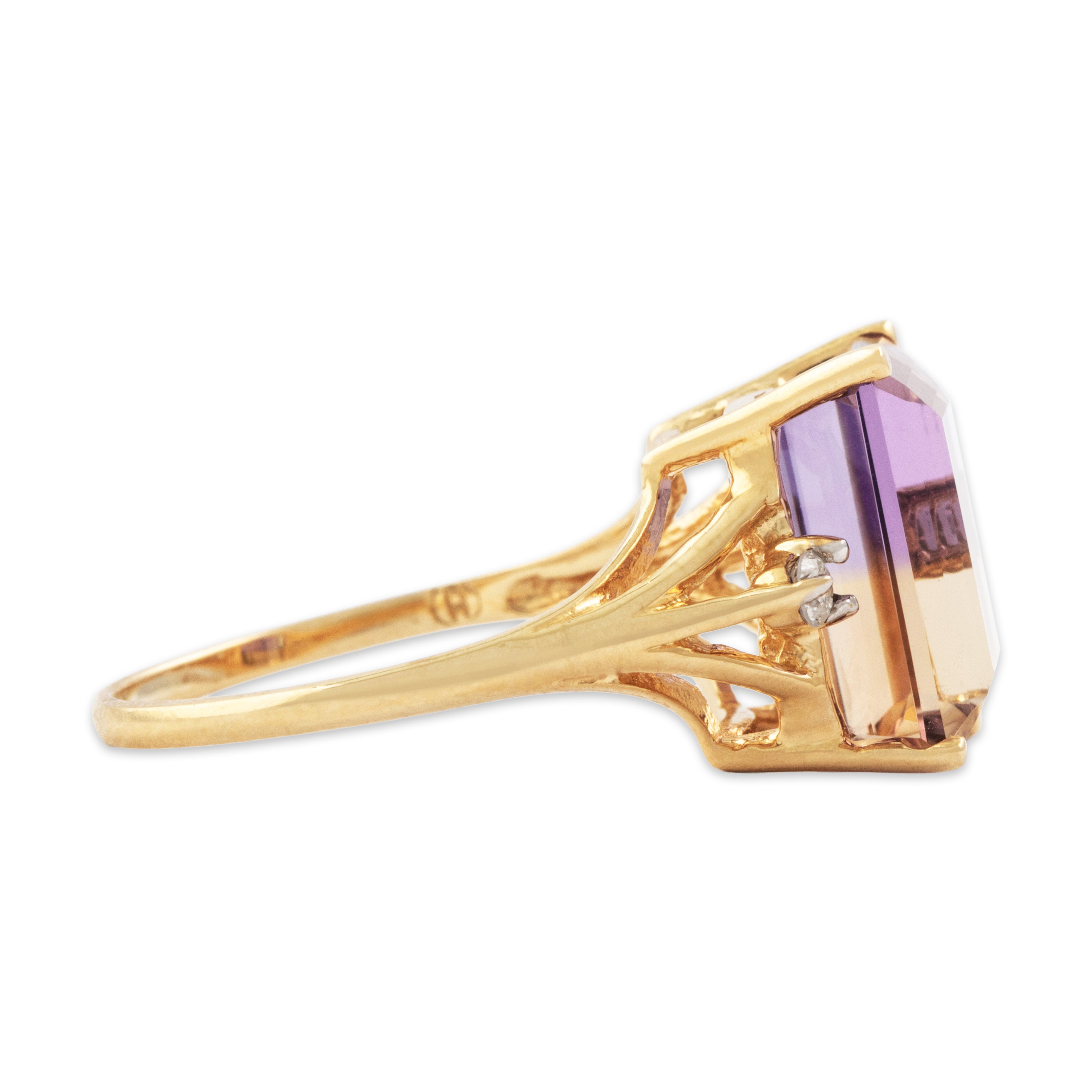 Vintage 14k Yellow Gold 5.3ct Ametrine Diamond Dramatic Cocktail Ring - Side view