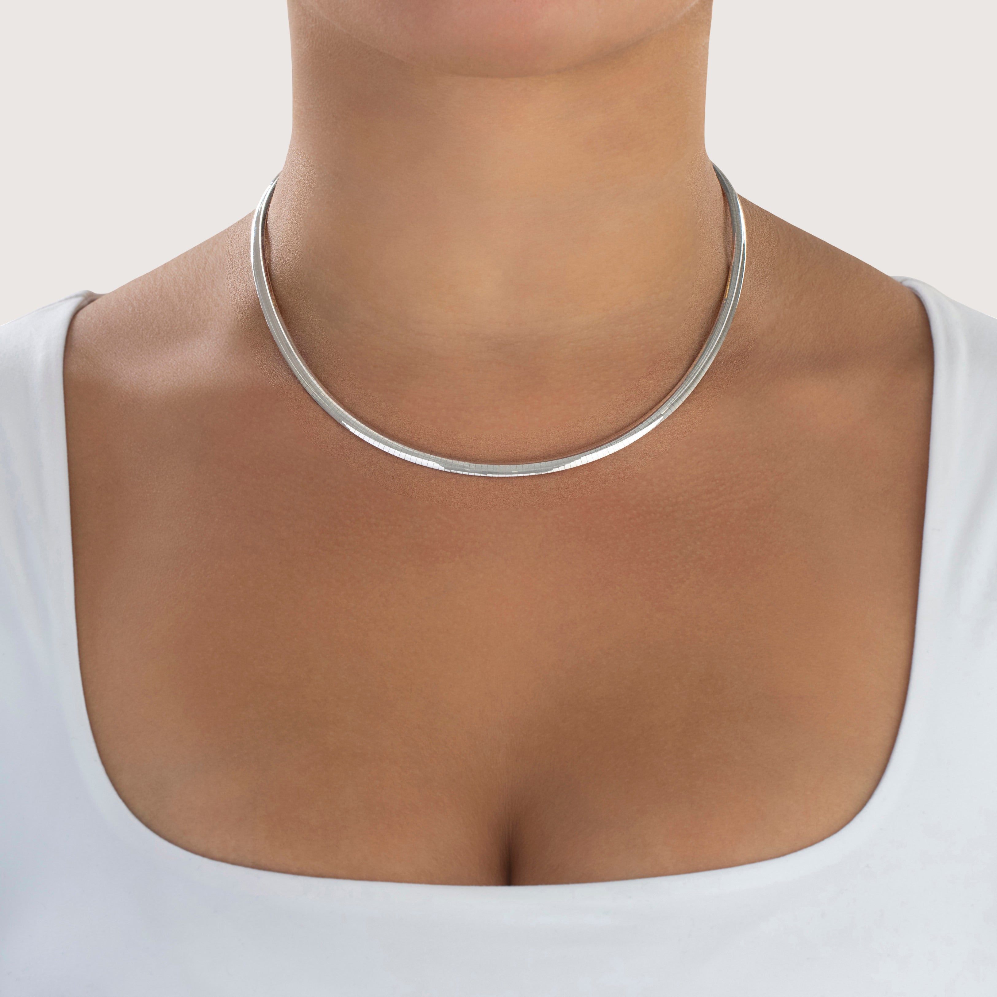 Vintage Italian 14k White & Yellow Gold Reversible Omega Chain Necklace - On model view