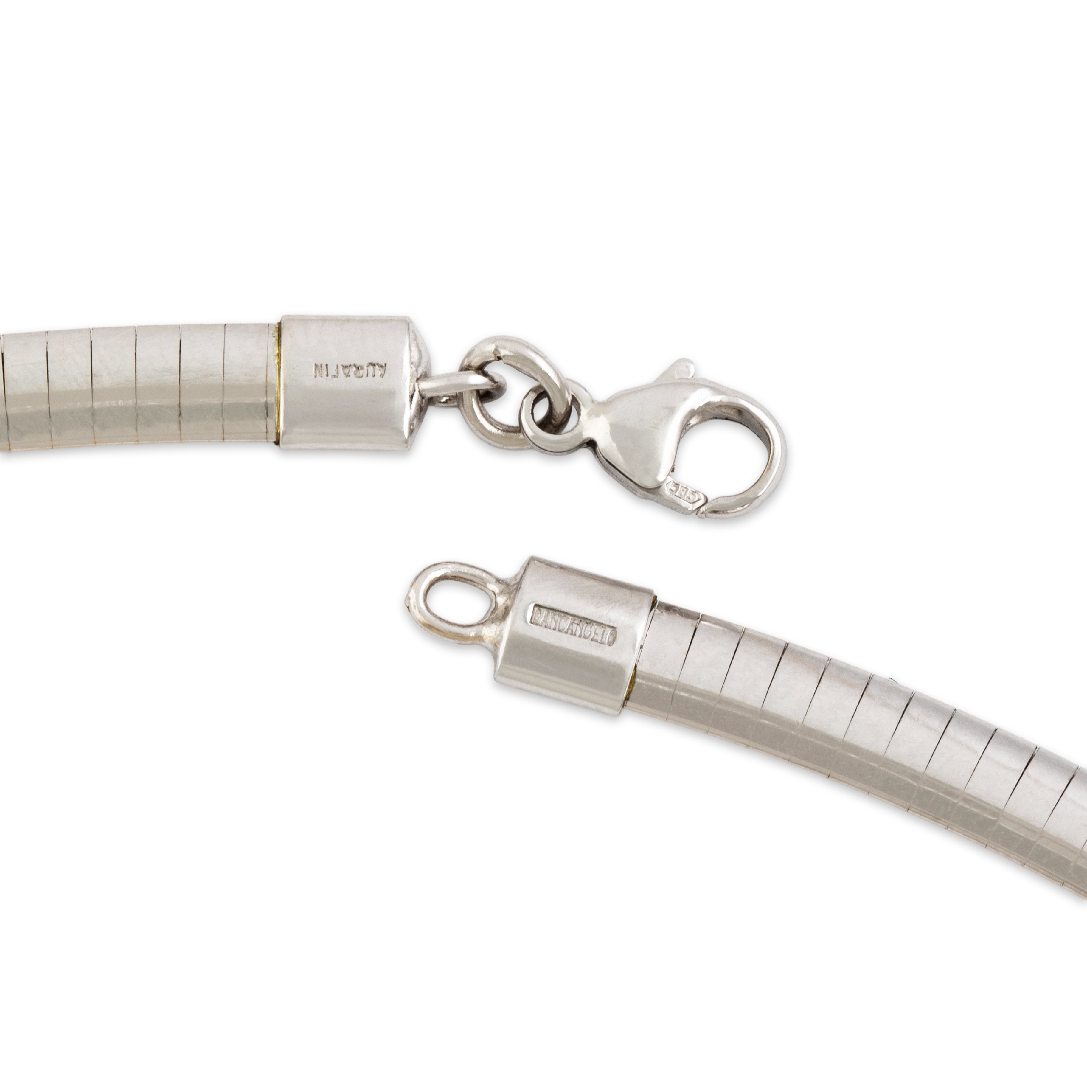 Vintage Italian 14k White & Yellow Gold Reversible Omega Chain Necklace - Hallmark view