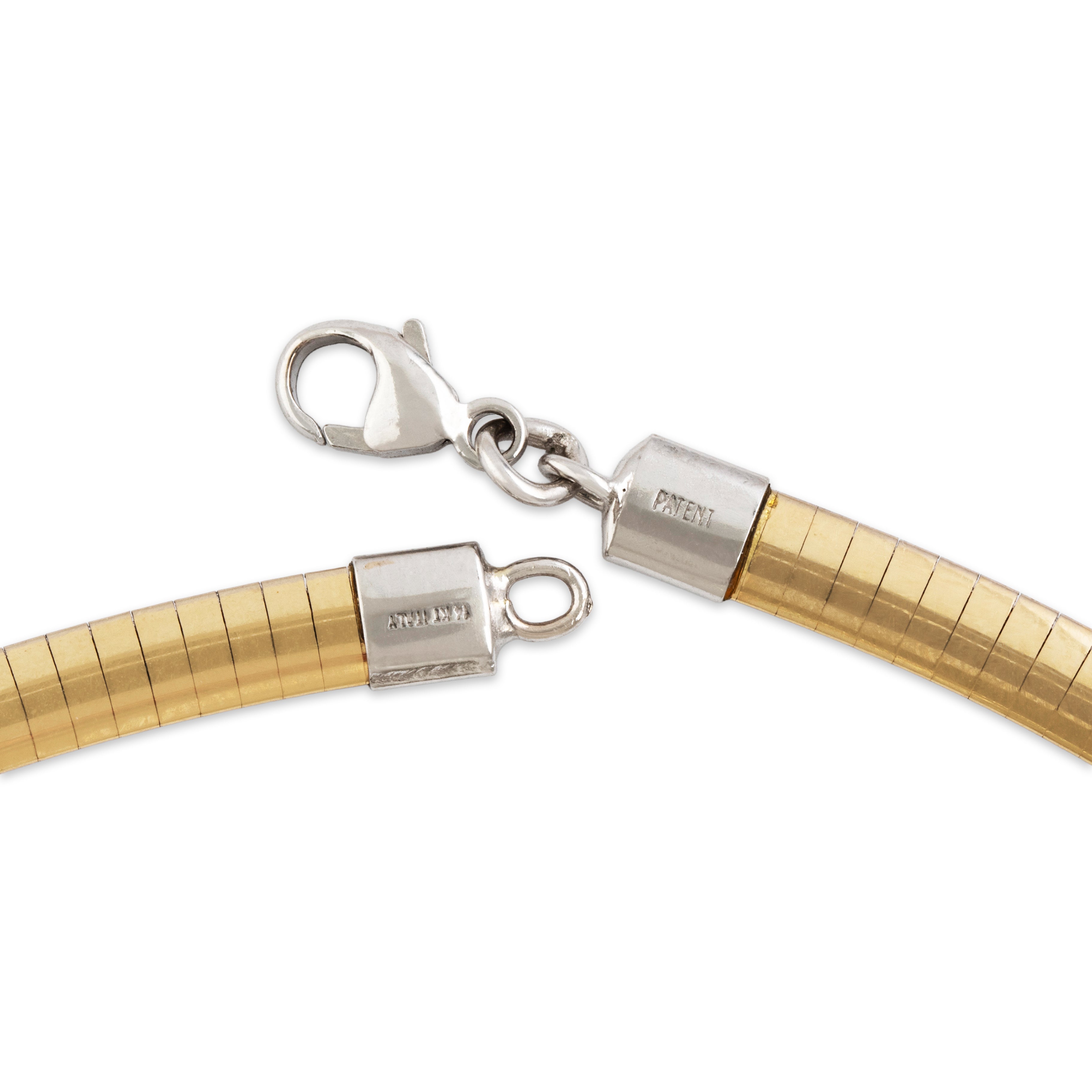 Vintage Italian 14k White & Yellow Gold Reversible Omega Chain Necklace - clasp view