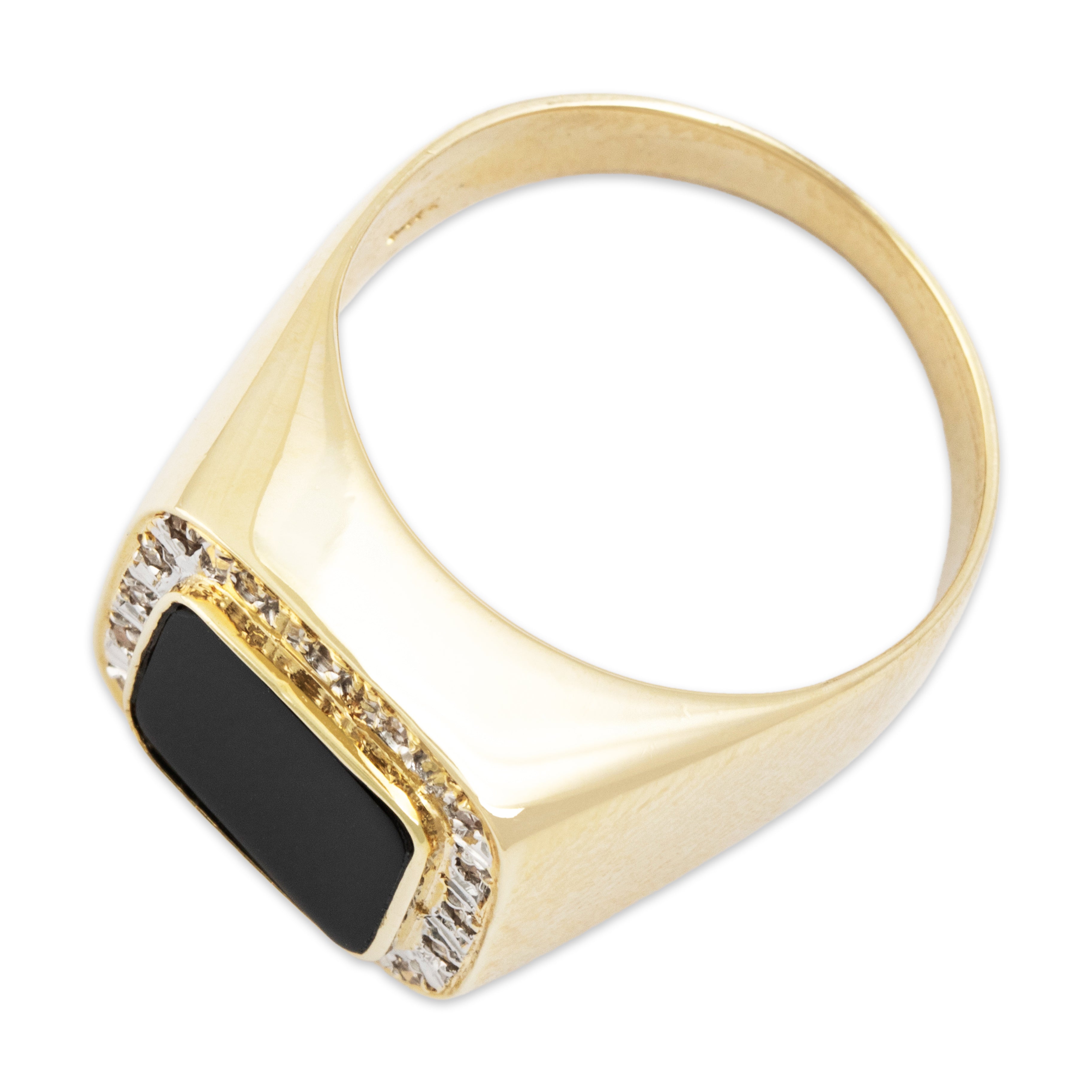 Vintage 14k Yellow Gold Diamond Onyx Striking Square Halo Ring - Overall view