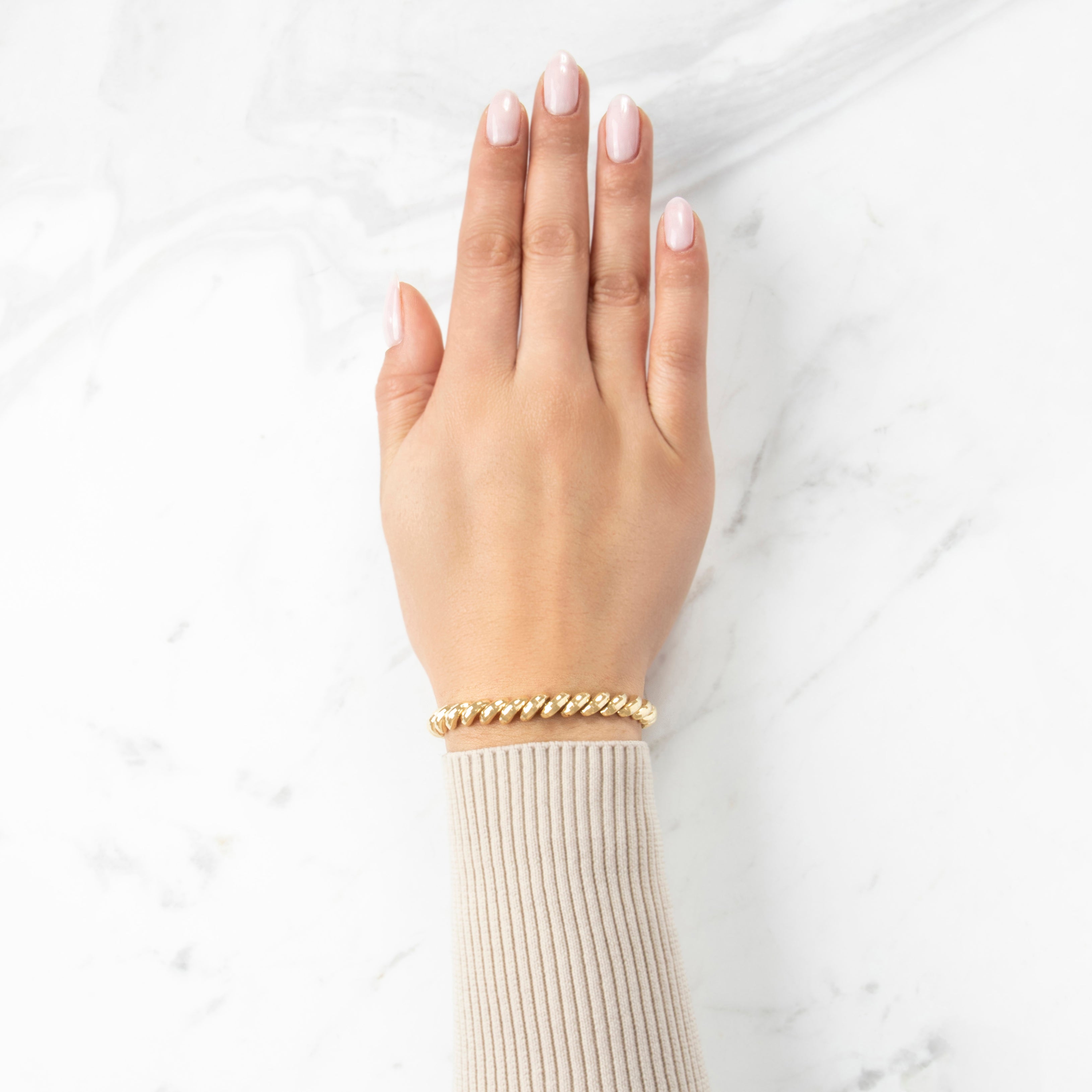 Vintage 10k Yellow Gold Textured San Marco Chain Bracelet - On model view