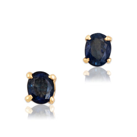 Vintage 18k Yellow Gold Blue Sapphire Pretty Everyday Oval Stud Earrings