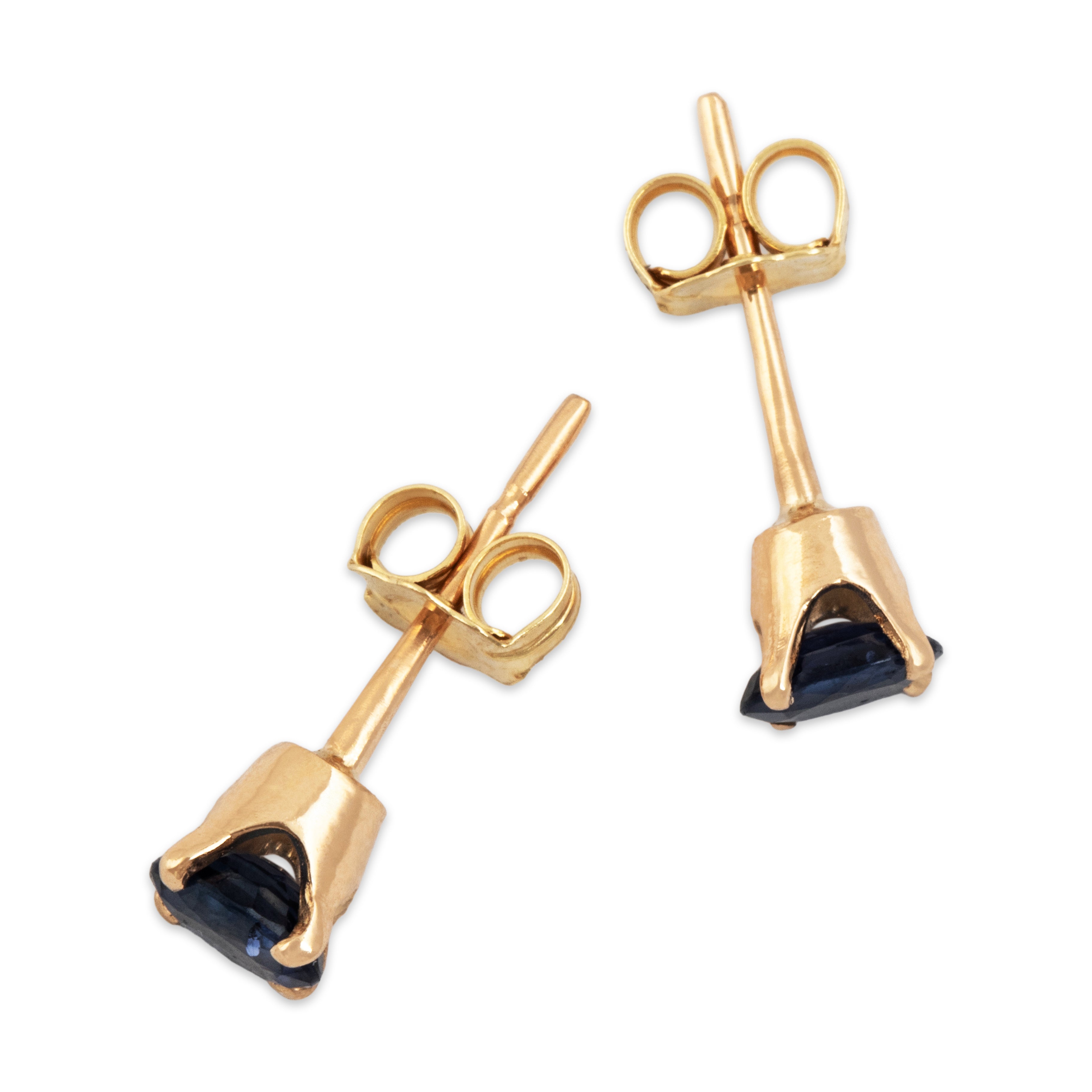 Vintage 18k Yellow Gold Blue Sapphire Pretty Everyday Oval Stud Earrings - Overall view