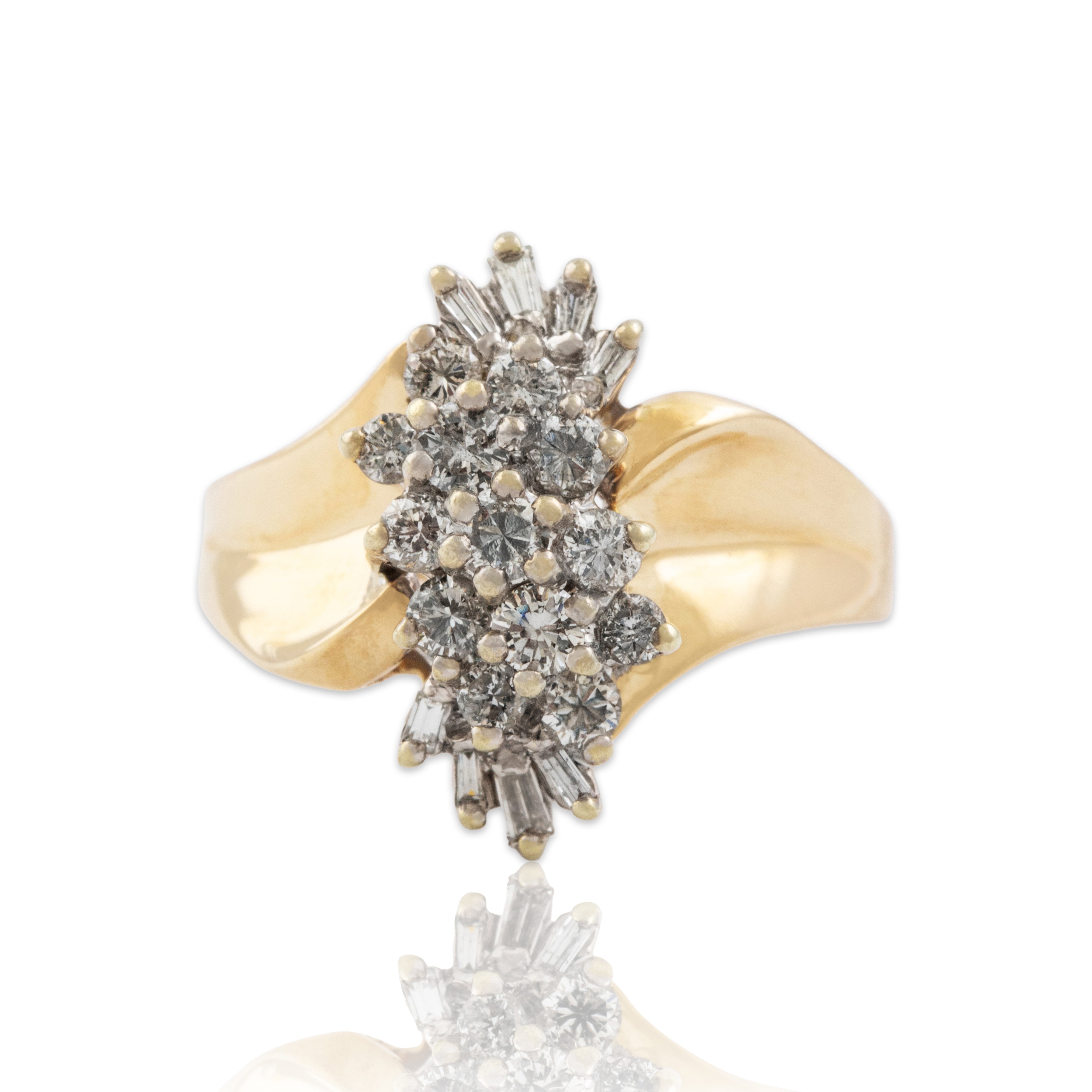 Vintage 14k Yellow Gold .657cttw Diamond Sparkling Waterfall Cluster Ring 6.50