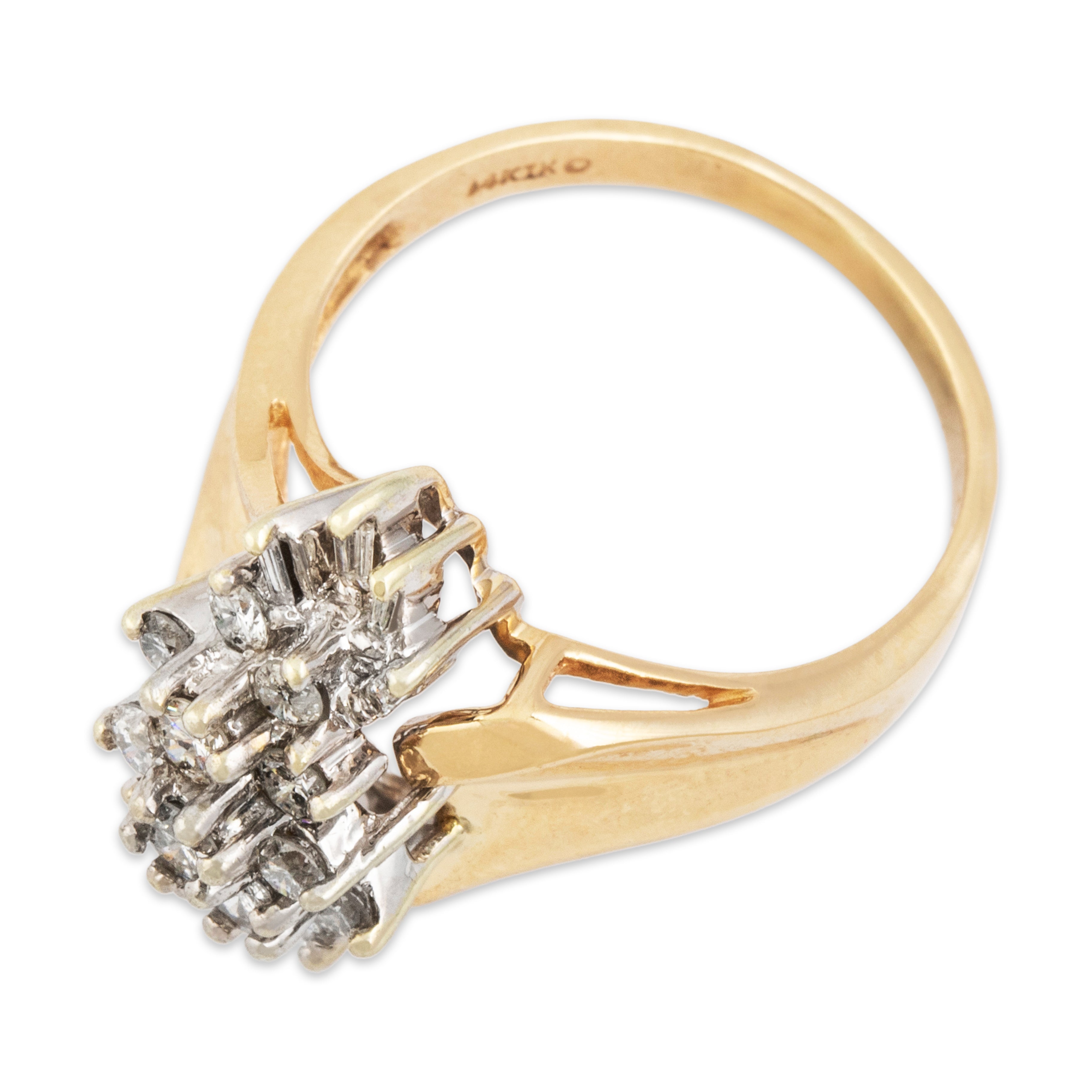 Vintage 14k Yellow Gold .657cttw Diamond Sparkling Waterfall Cluster Ring - Overall view