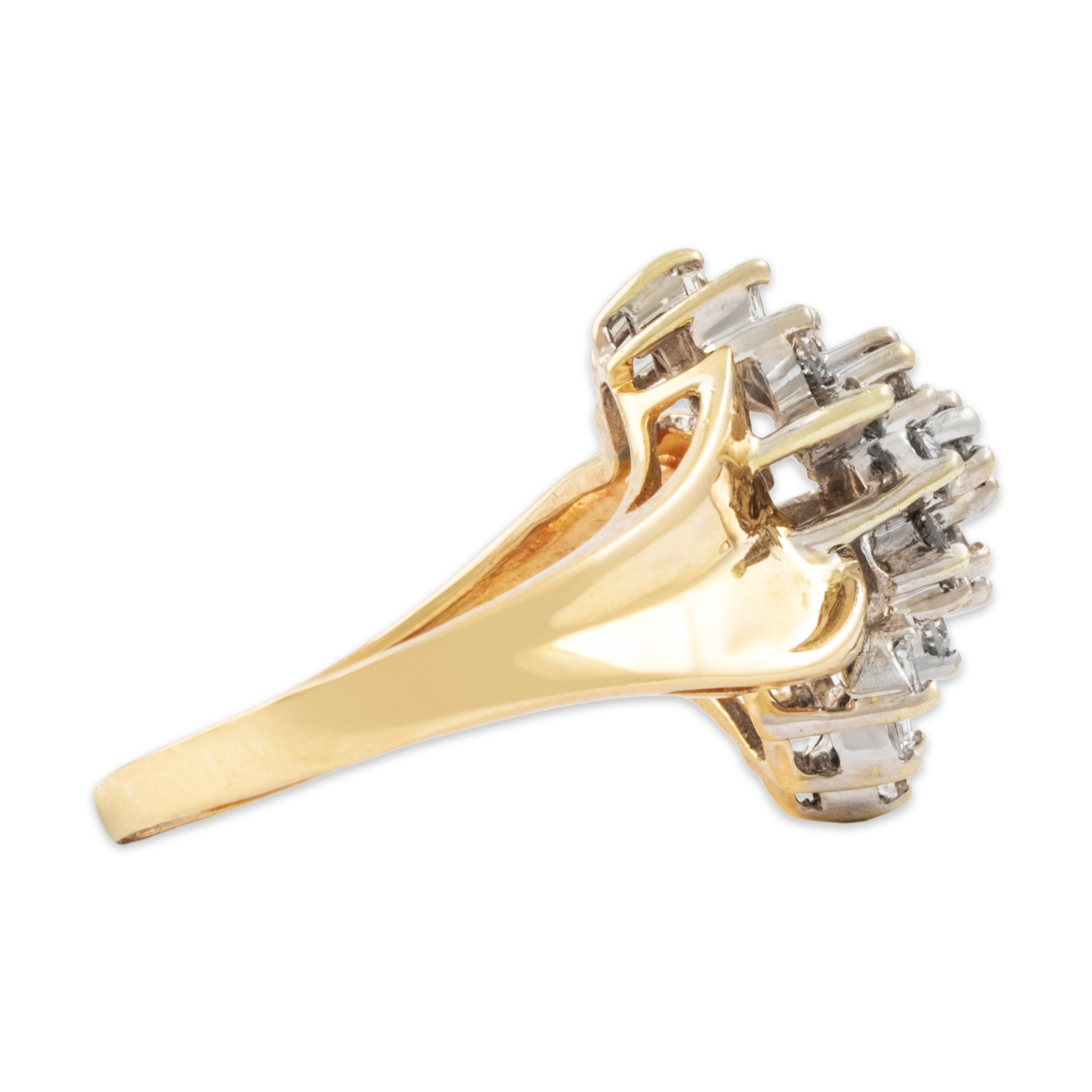 Vintage 14k Yellow Gold .657cttw Diamond Sparkling Waterfall Cluster Ring - Side view