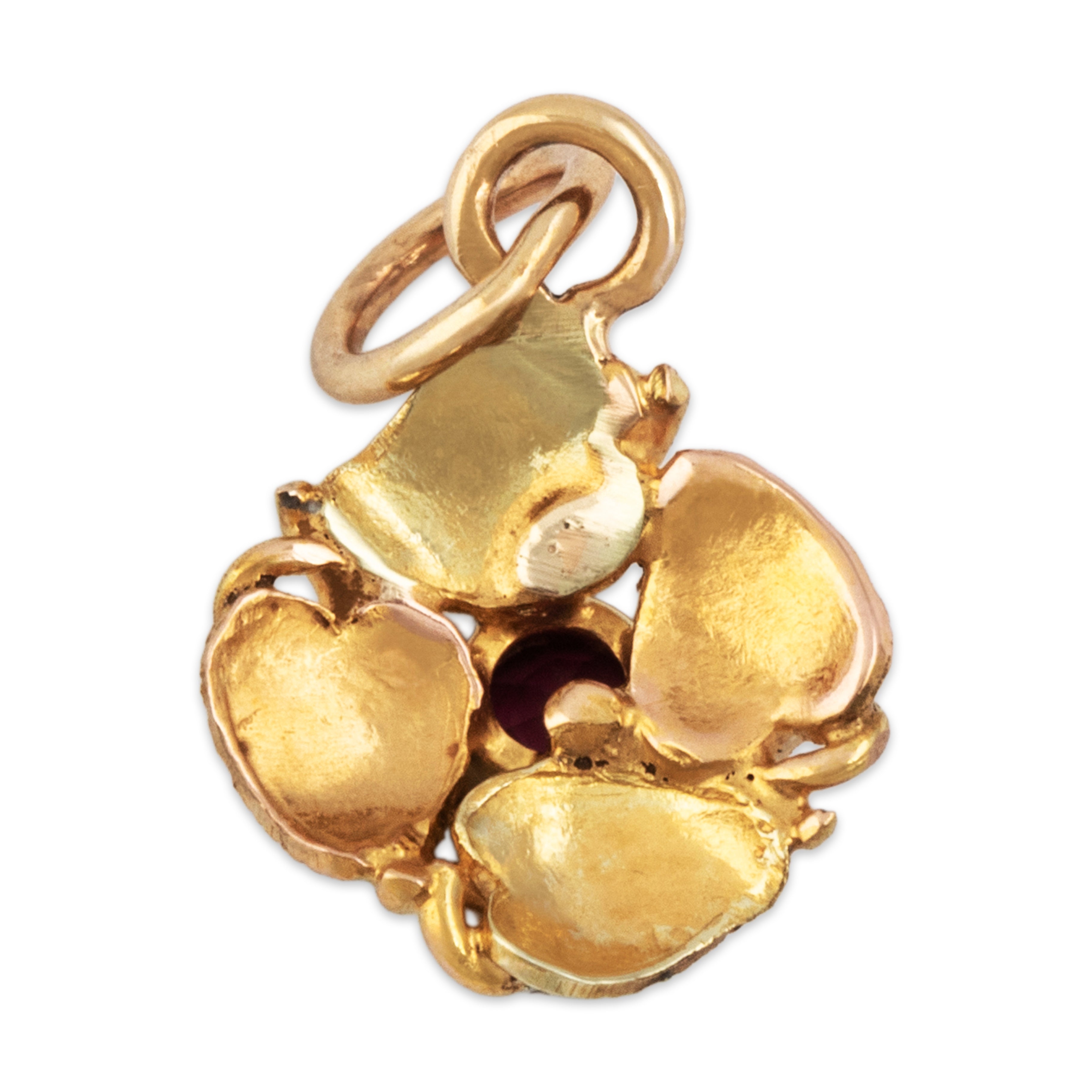 Antique Lightweight 14k Yellow & Rose Gold Synthetic Ruby Wreath Charm / Pendant - Back view