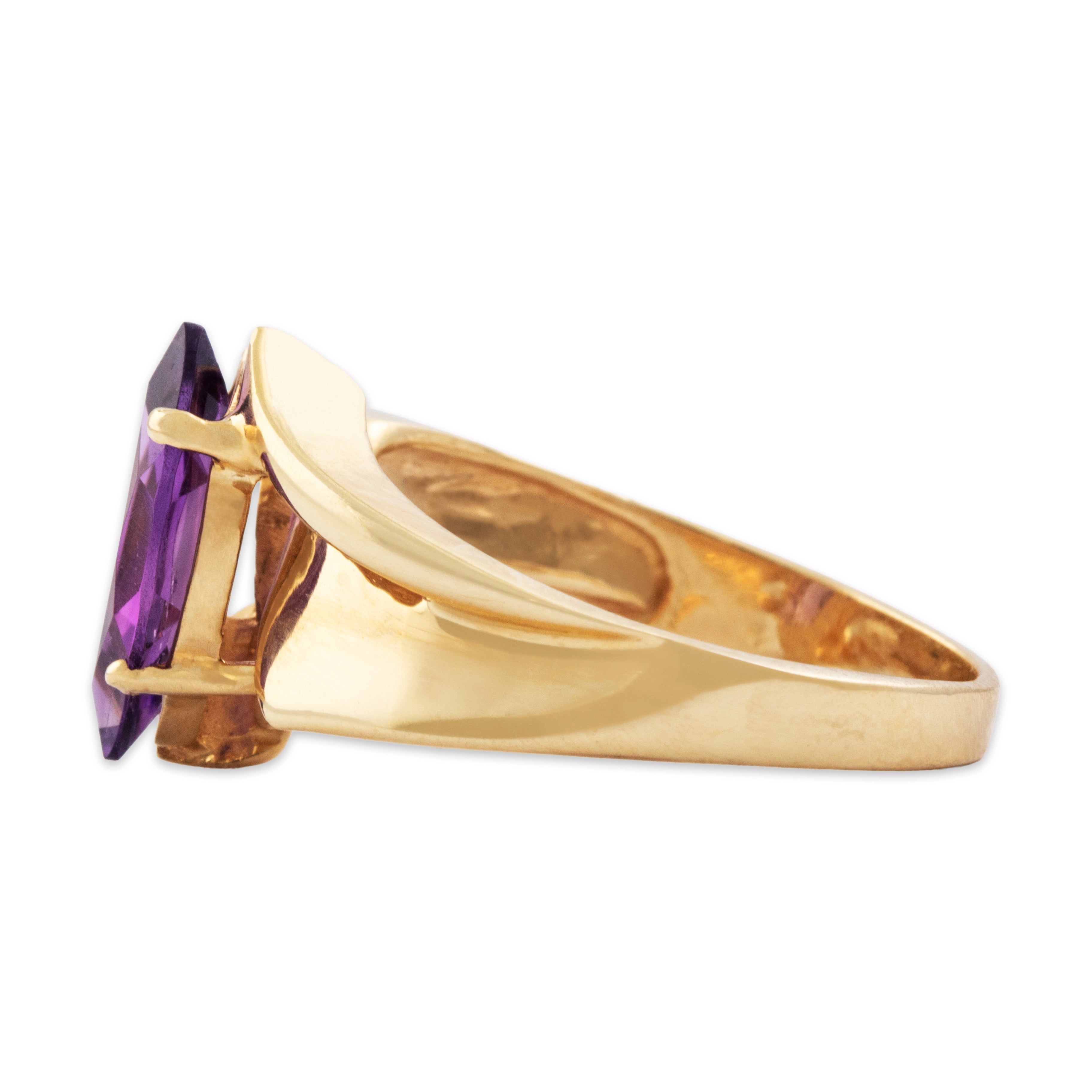 Vintage 10k Yellow Gold 1ct Amethyst Bold Marquise Cut Ring - Side view