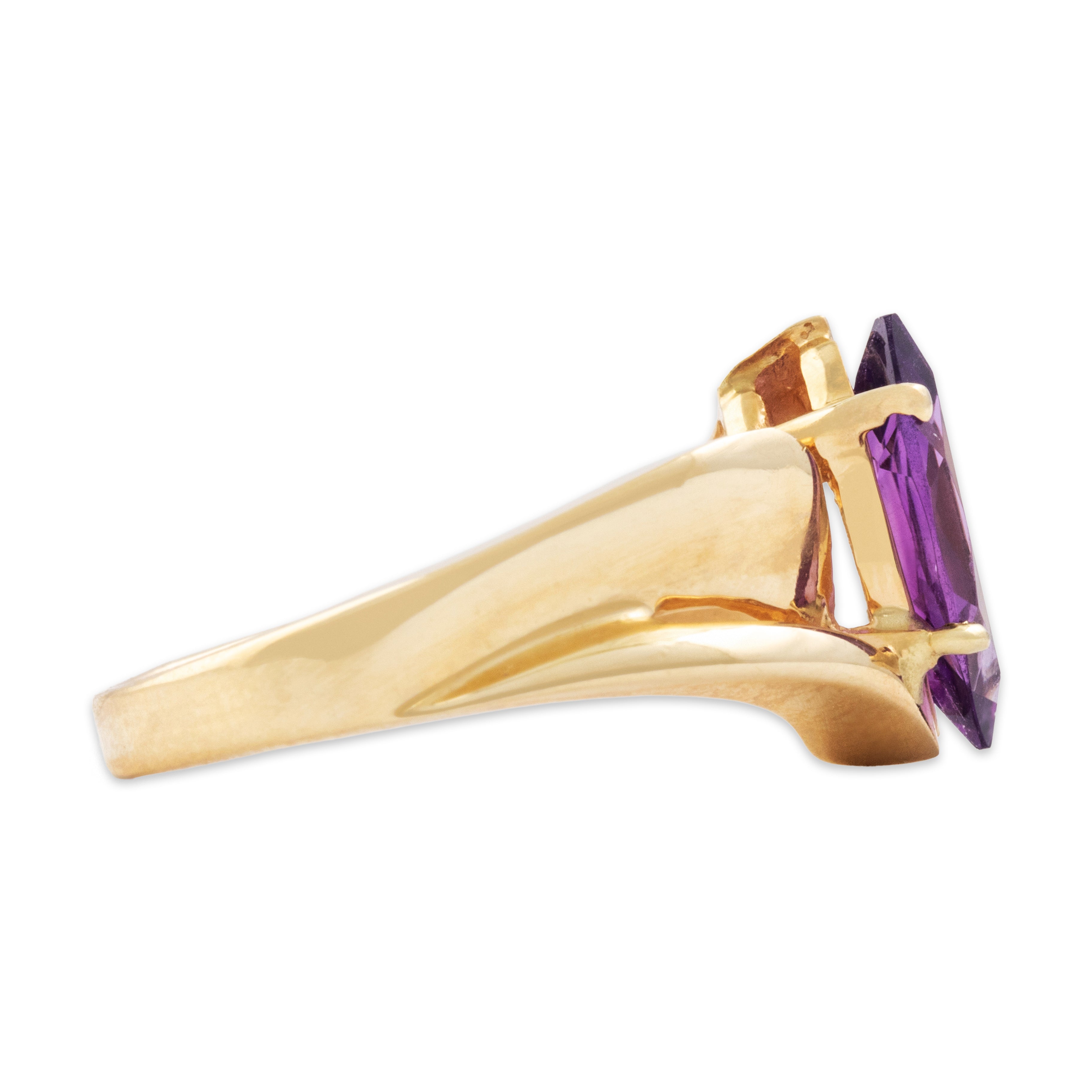 Vintage 10k Yellow Gold 1ct Amethyst Bold Marquise Cut Ring - Side view