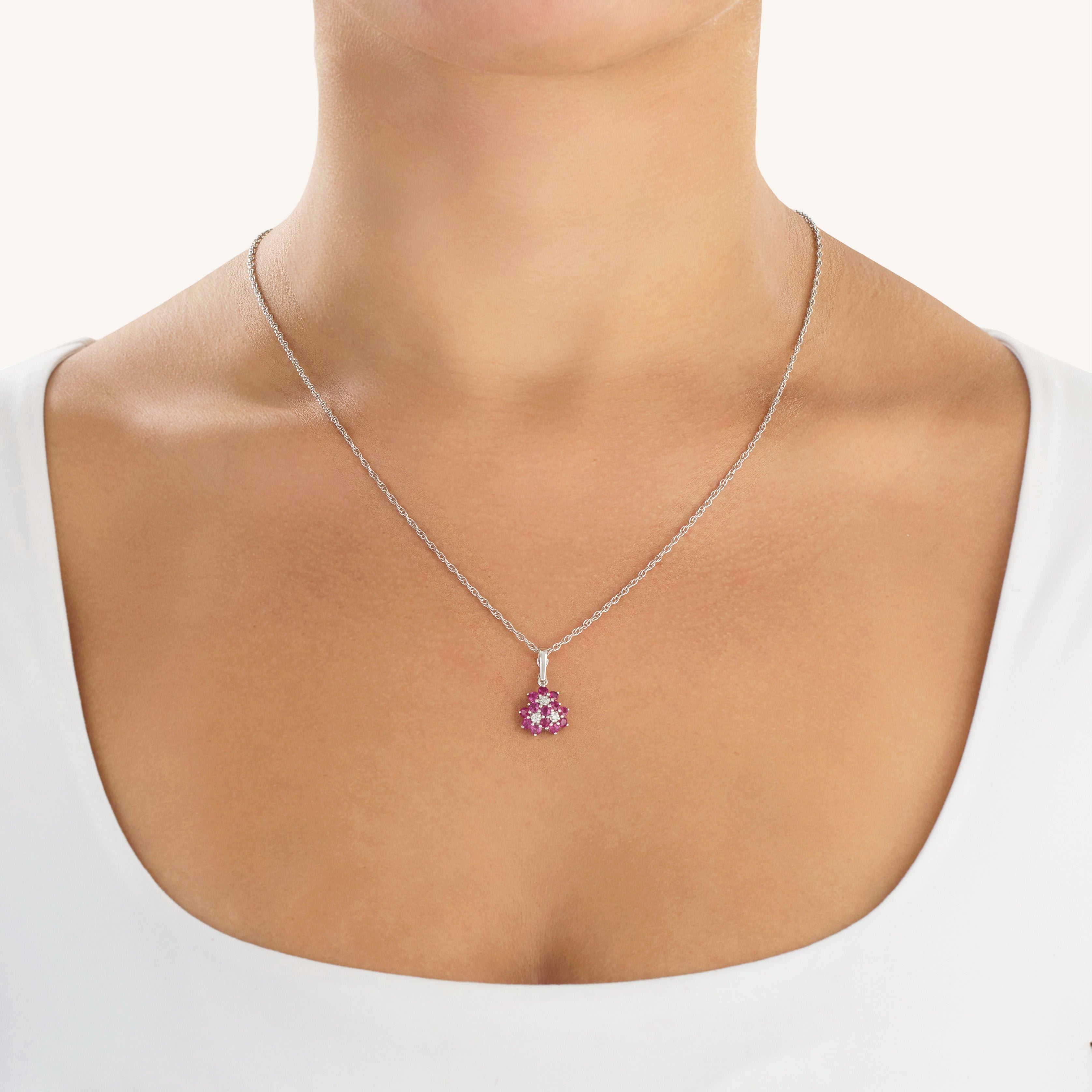 Vintage 14k White Gold 1.01cttw Ruby Diamond Darling Flower Enhancer Pendant