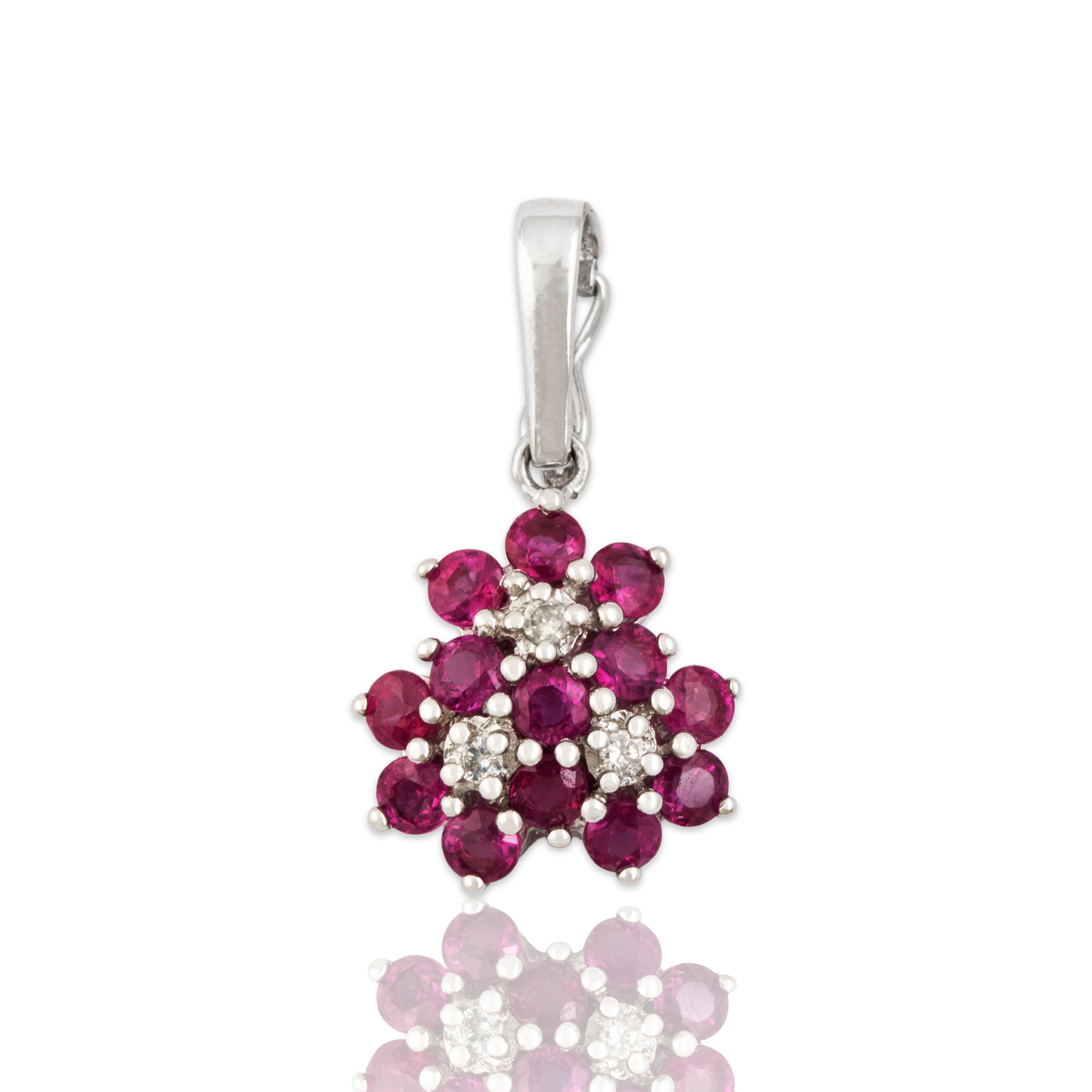 Vintage 14k White Gold 1.01cttw Ruby Diamond Darling Flower Bouquet Enhancer Pendant - Close-up view
