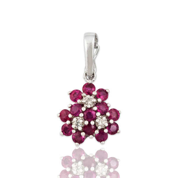 Vintage 14k White Gold 1.01cttw Ruby Diamond Darling Flower Enhancer Pendant